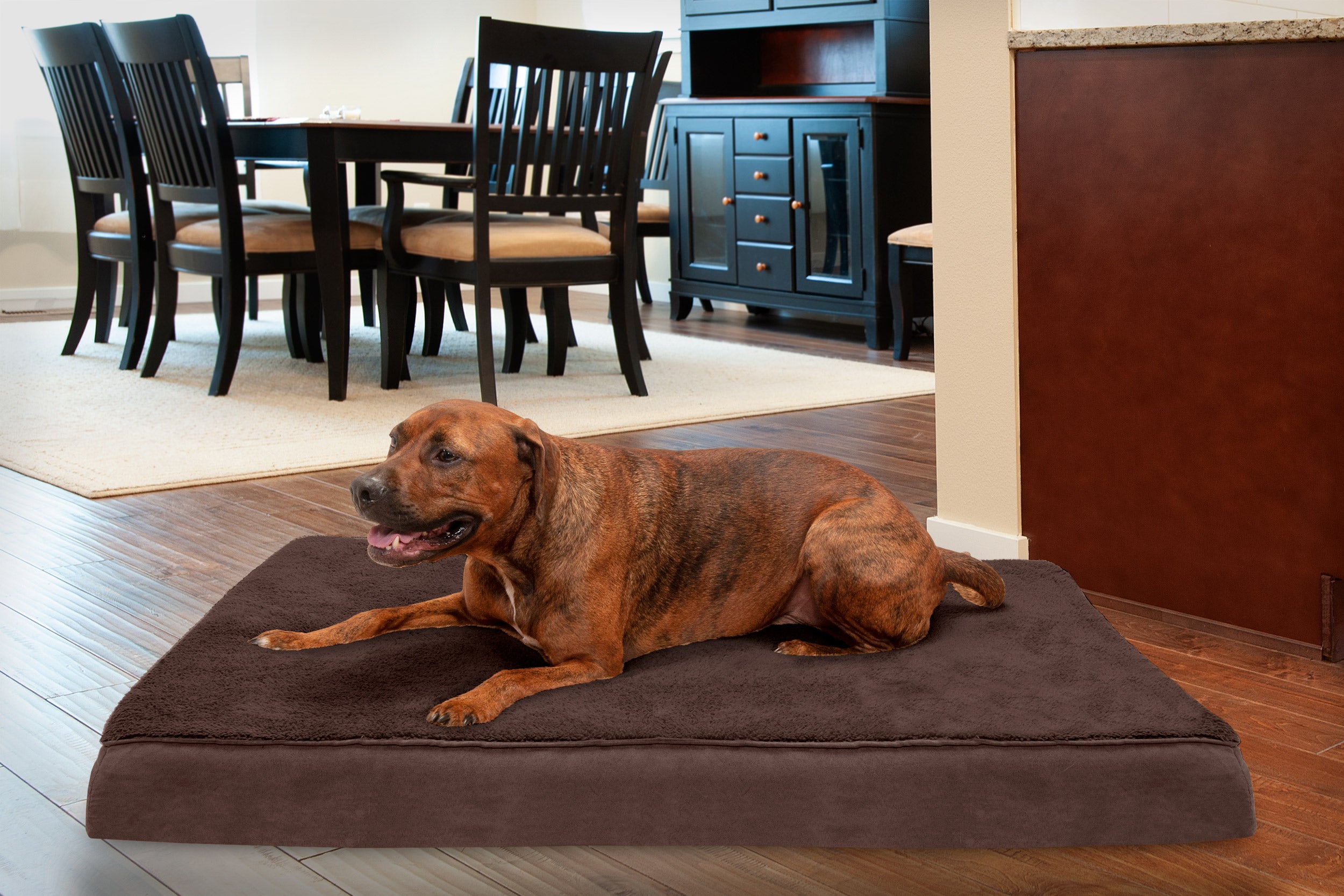 FurHaven Pet Products | Deluxe Cooling Gel Memory Foam Orthopedic Terry and Suede Mattress Pet Bed for Dogs and Cats， Espresso， Jumbo