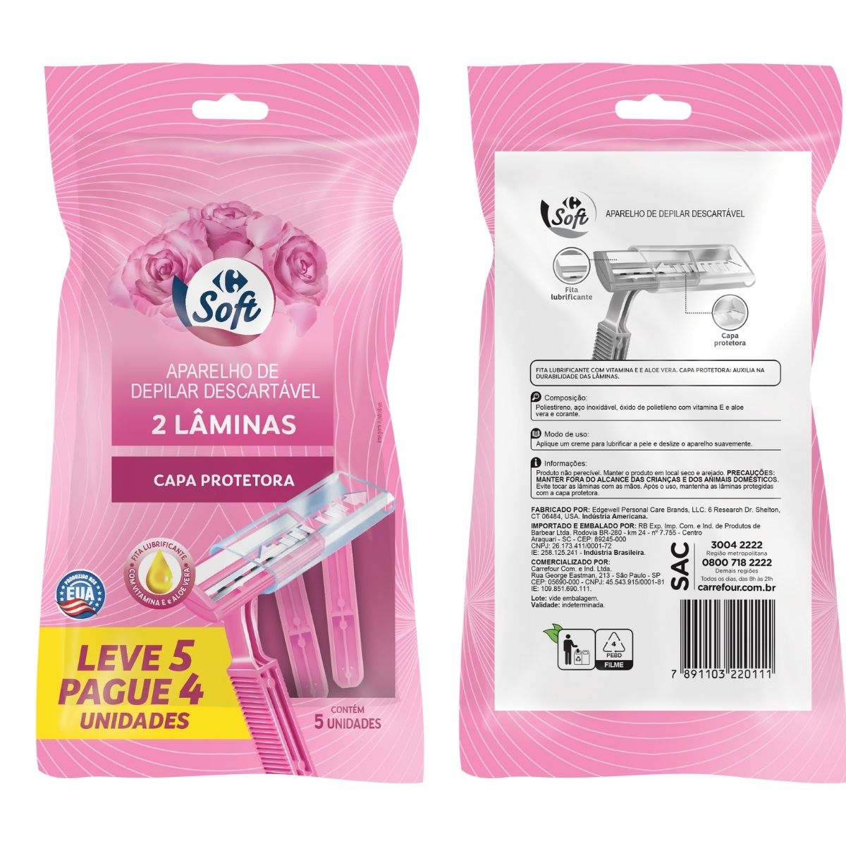 Aparelho de Depilar Descartavel Carrefour Soft 2 Laminas Leve 5 Pague 4