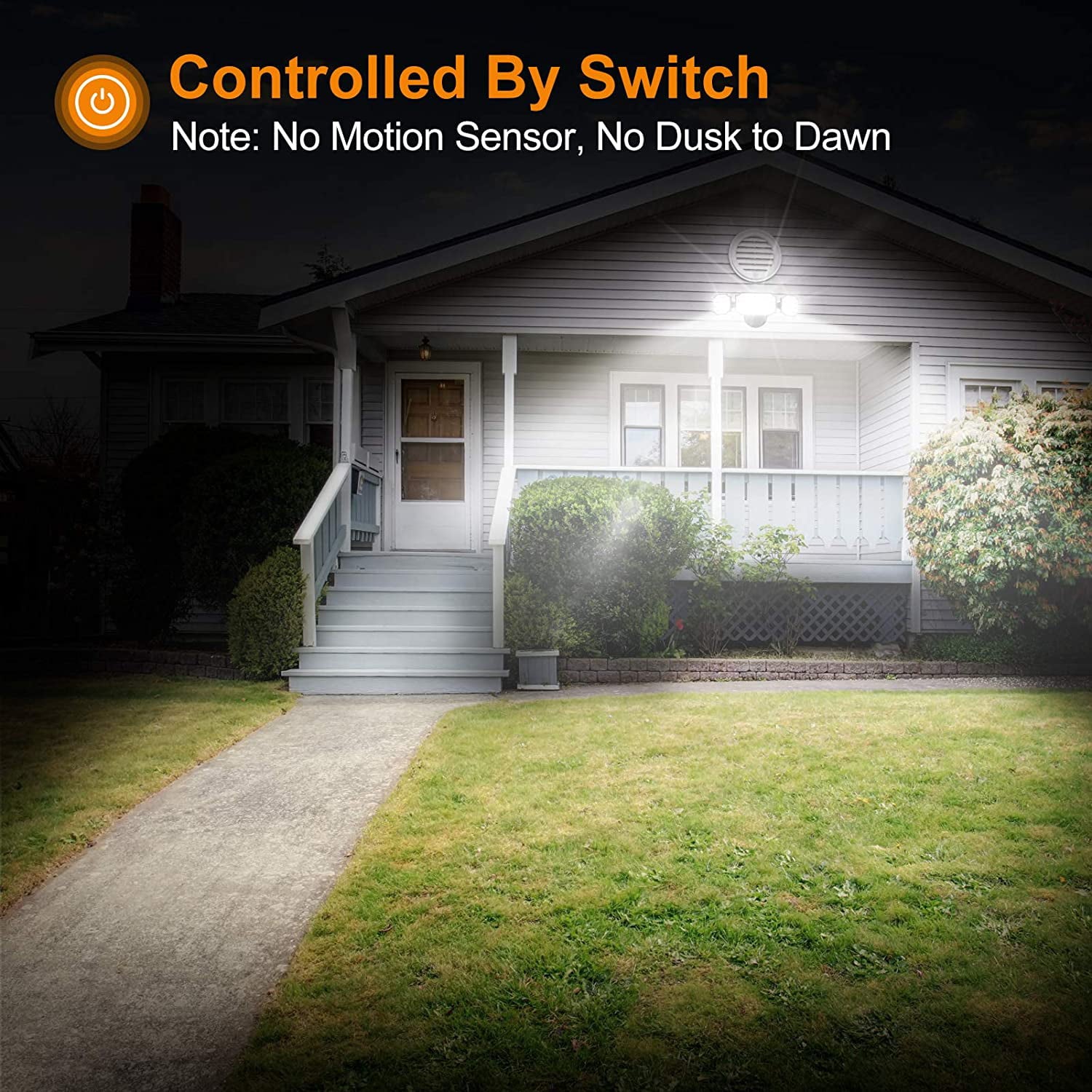 LEPOWER 4500LM LED Flood Light Outdoor， Switch Controlled LED Security Light， 45W Exterior Outdoor Light， 5000K， ETL Certificated， 3 Adjustable Heads IP65 Waterproof for Garage， Yard， Porch， Black