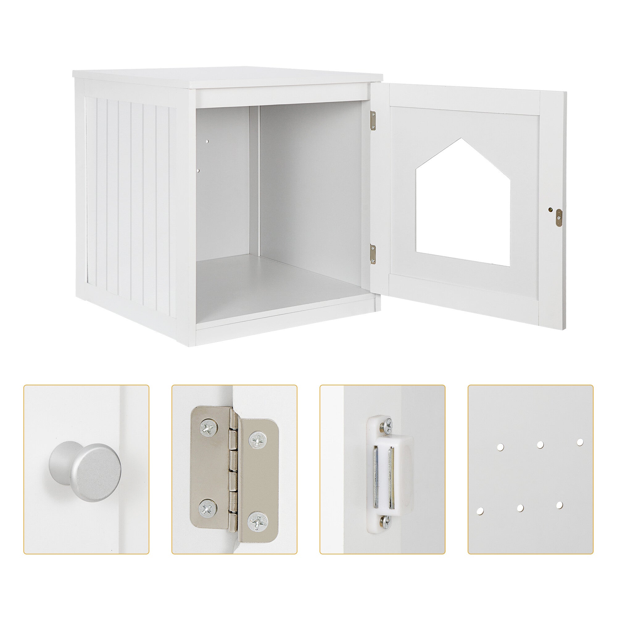 HomGarden 20'' White Cat Washroom Pet House Litter Box Enclosure and MDF Side Table