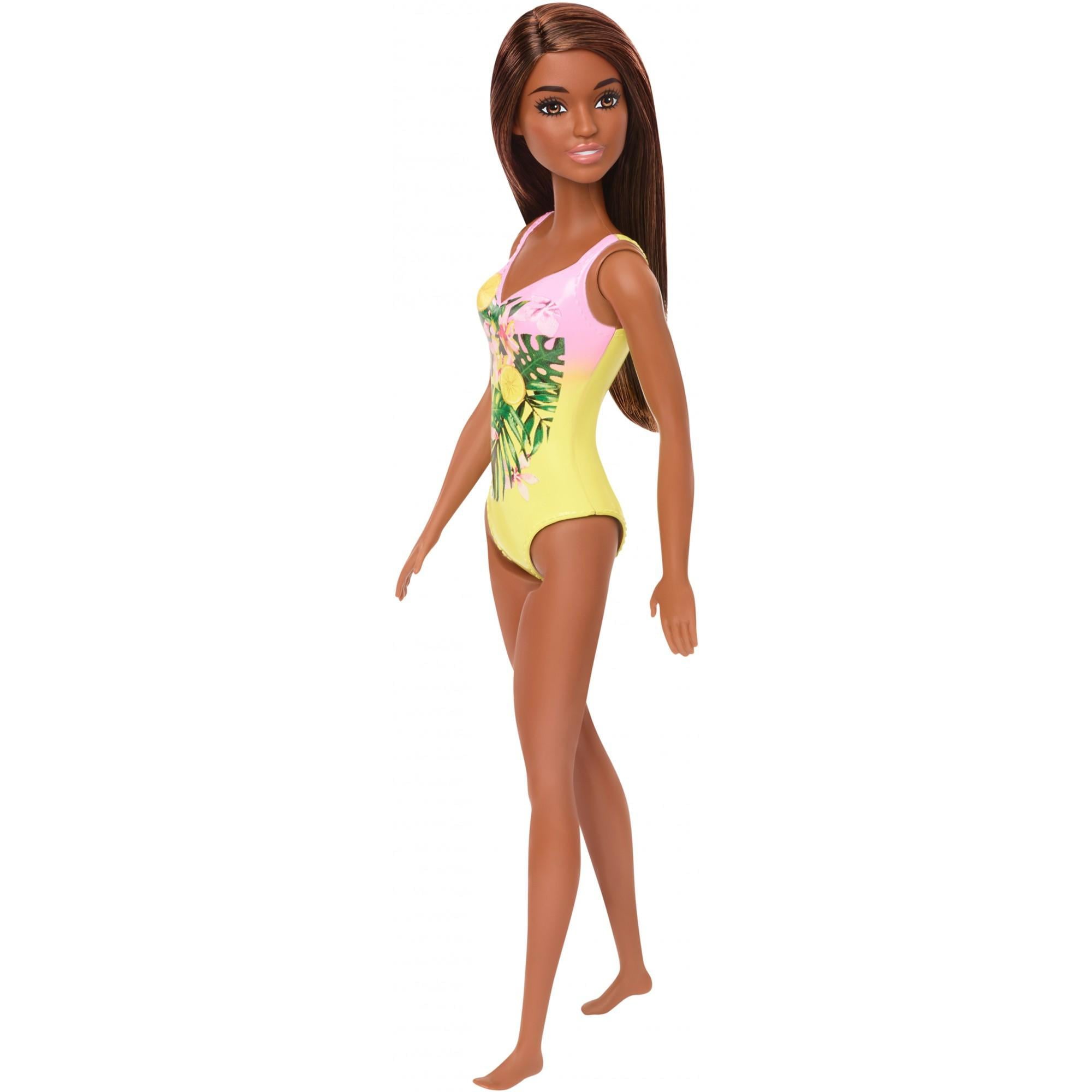Barbie Swimsuit Beach Doll with Brown Hair & Tropical Floral Print Suit