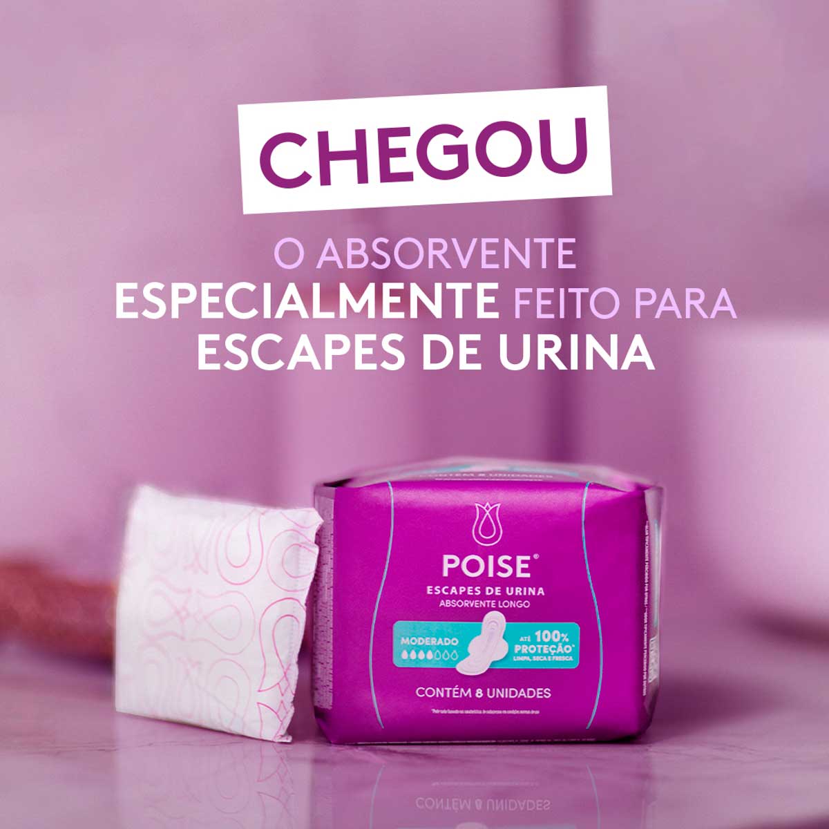 Absorvente com Abas para Escapes de Urina Poise Longo 8 Unidades
