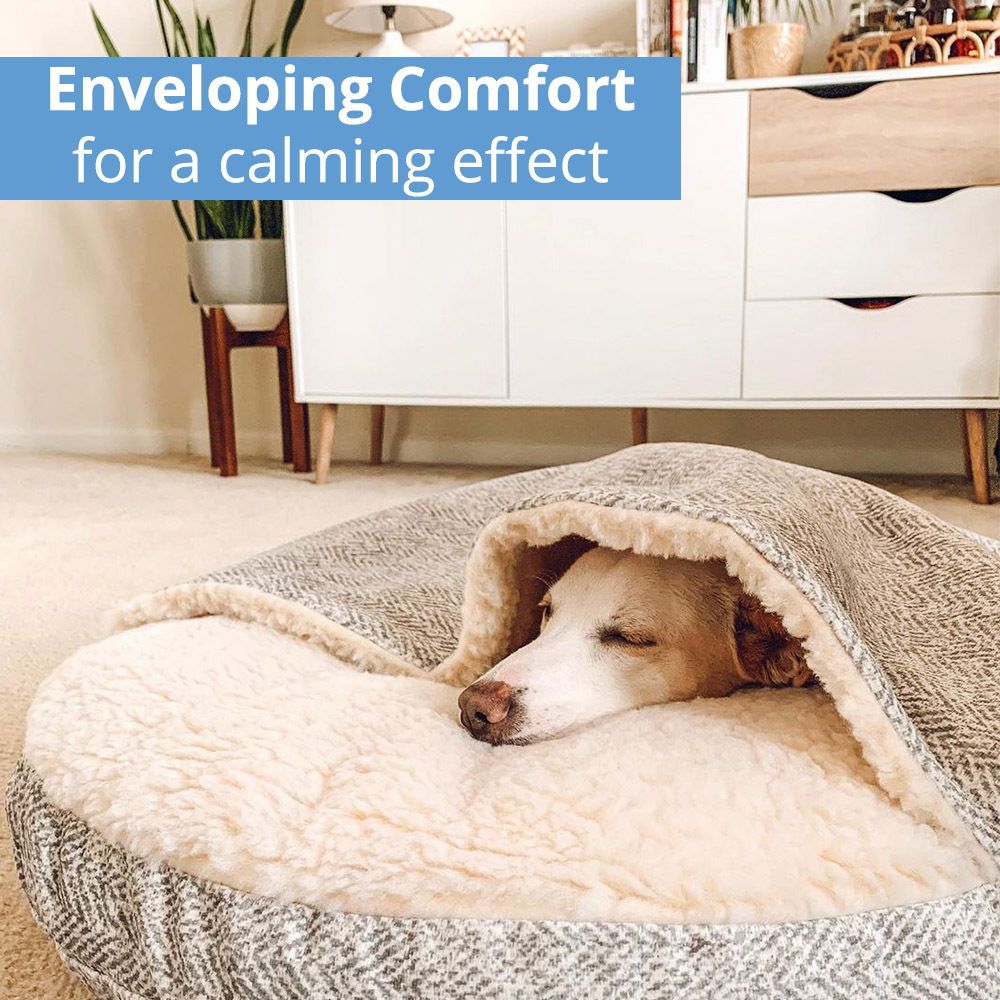 Snoozer Luxury Cozy Cave Dog Bed， Small， Camel， Hooded Nesting Dog Bed