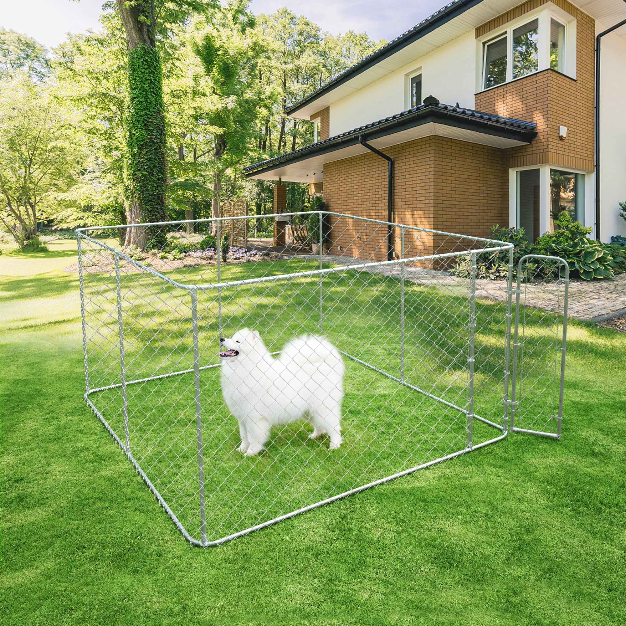 Coziwow 10 x 10 ft Outdoor Dog Kennel Dog Cage Enclosure Heavy Duty Chain Link for Large Dog W/ Door