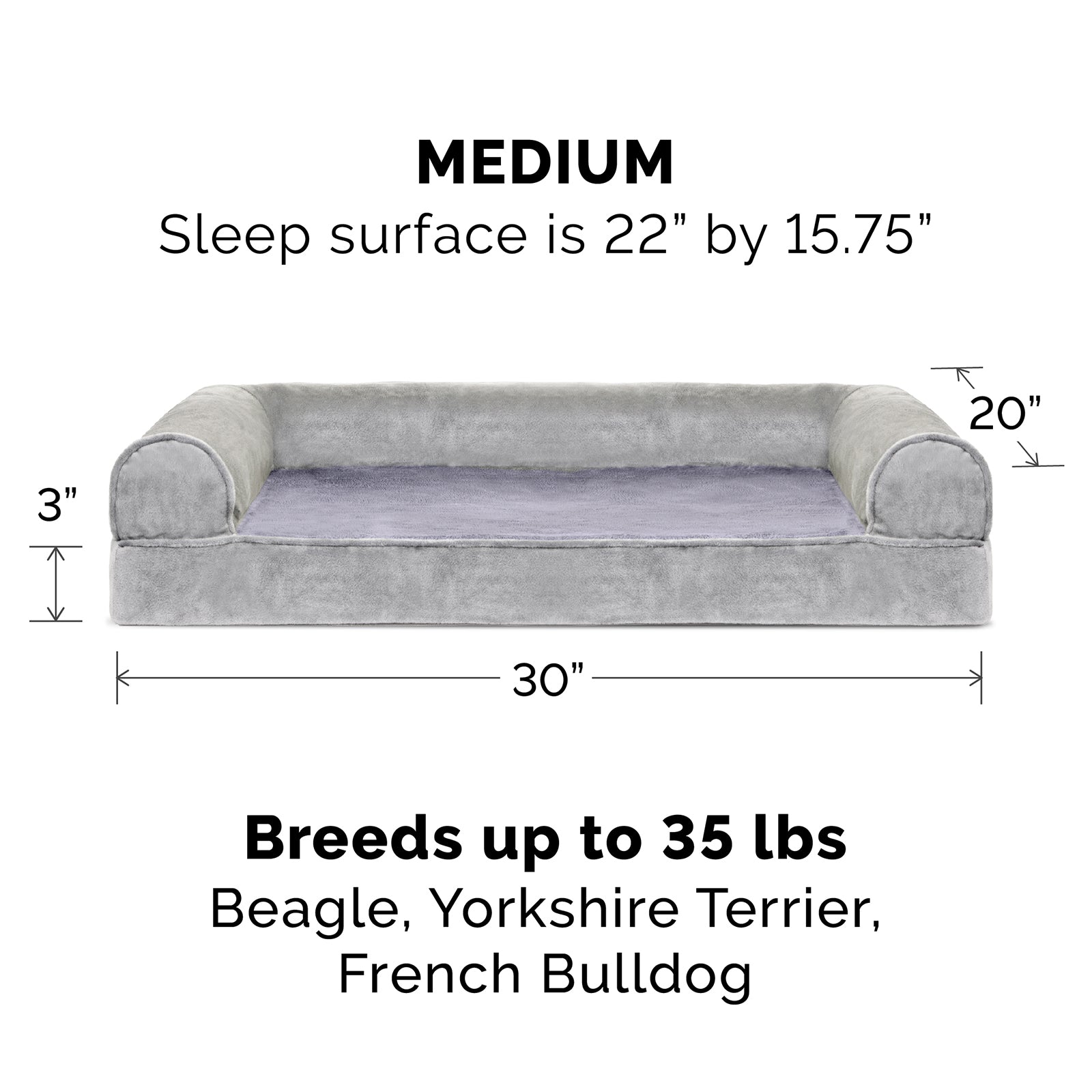 FurHaven Pet Products | Memory Foam Faux Fur and Velvet Sofa Pet Bed for Dogs and Cats - Smoke Gray， Medium