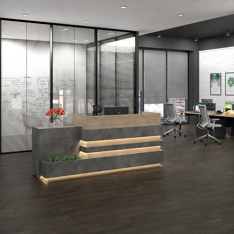 KERAN  Reception Desk 2.44M Left Panel - Acacia & Carbon Grey Colour