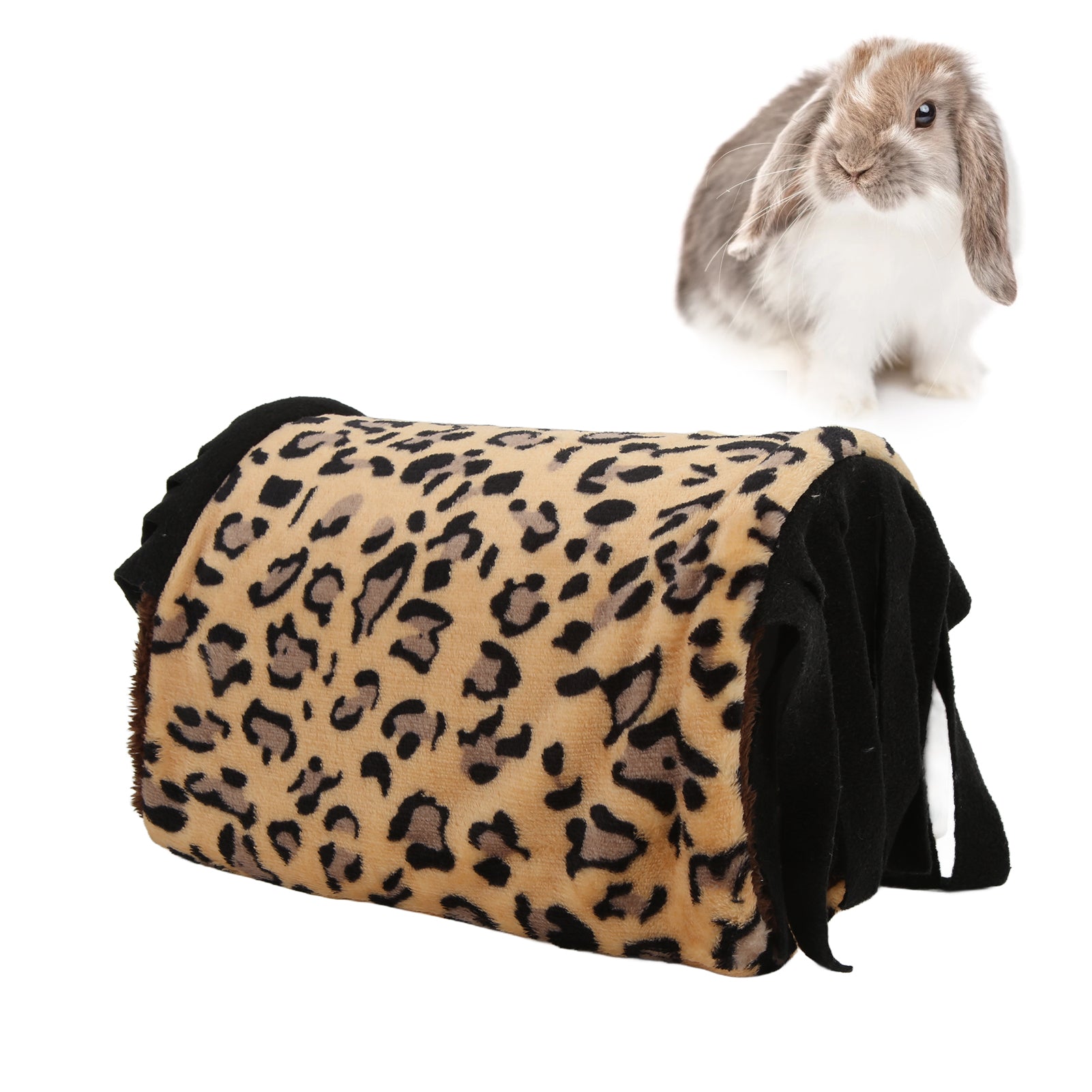 Pet Tunnel House， Shading Flannel Leopard Small Animal Hideaway Tube  For Hamster For Guinea Pig Black