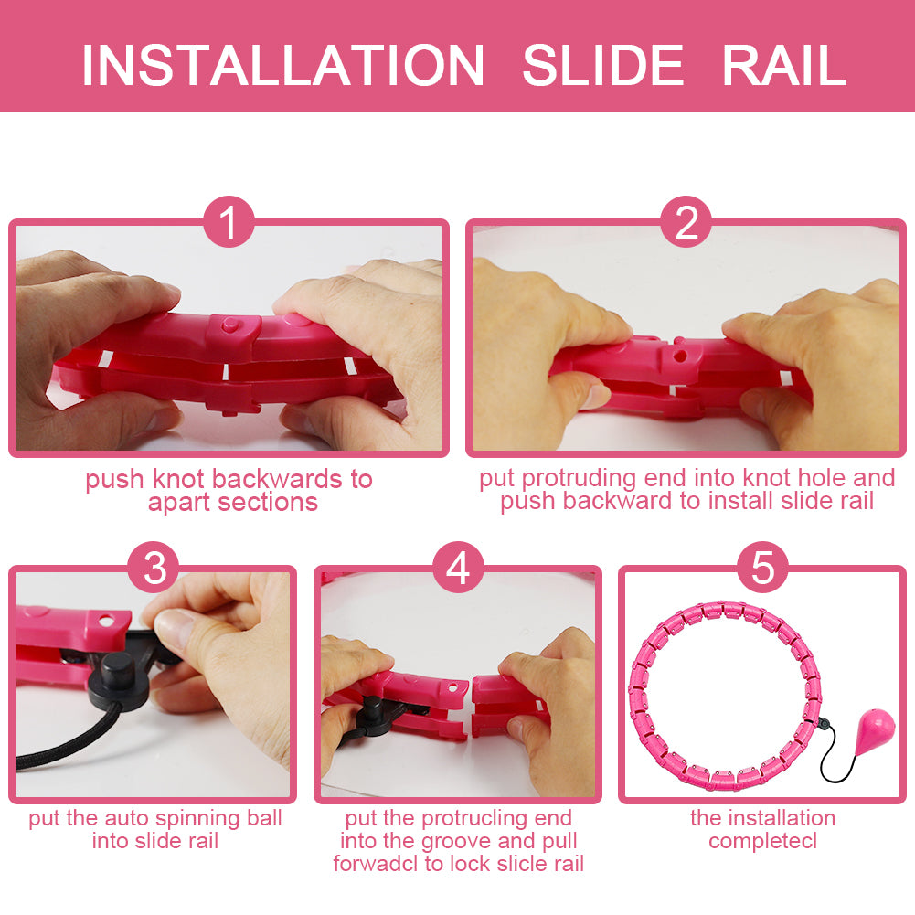 Pink Smart Weighted Fit Hoops for Adults Weight Loss， 24 Detachable Knots Exercise hoop， 2 in 1 Adomen Fitness Massage， Great for Adults and Beginners