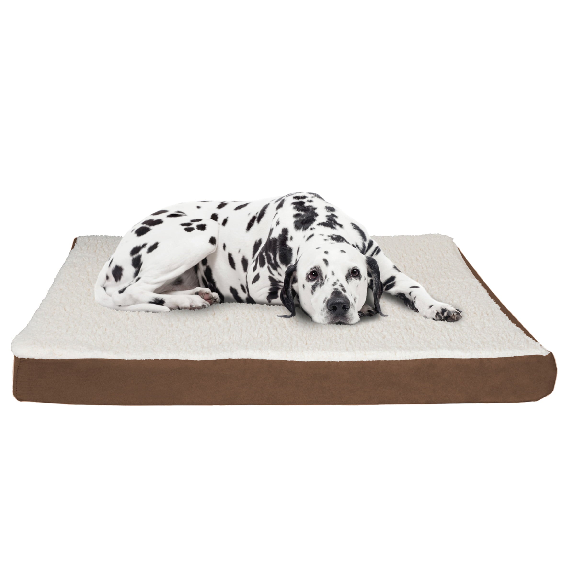 Orthopedic Sherpa Top Pet Bed with Memory Foam and Removeble Cover 44x35x4.75 Brown by PETMAKER