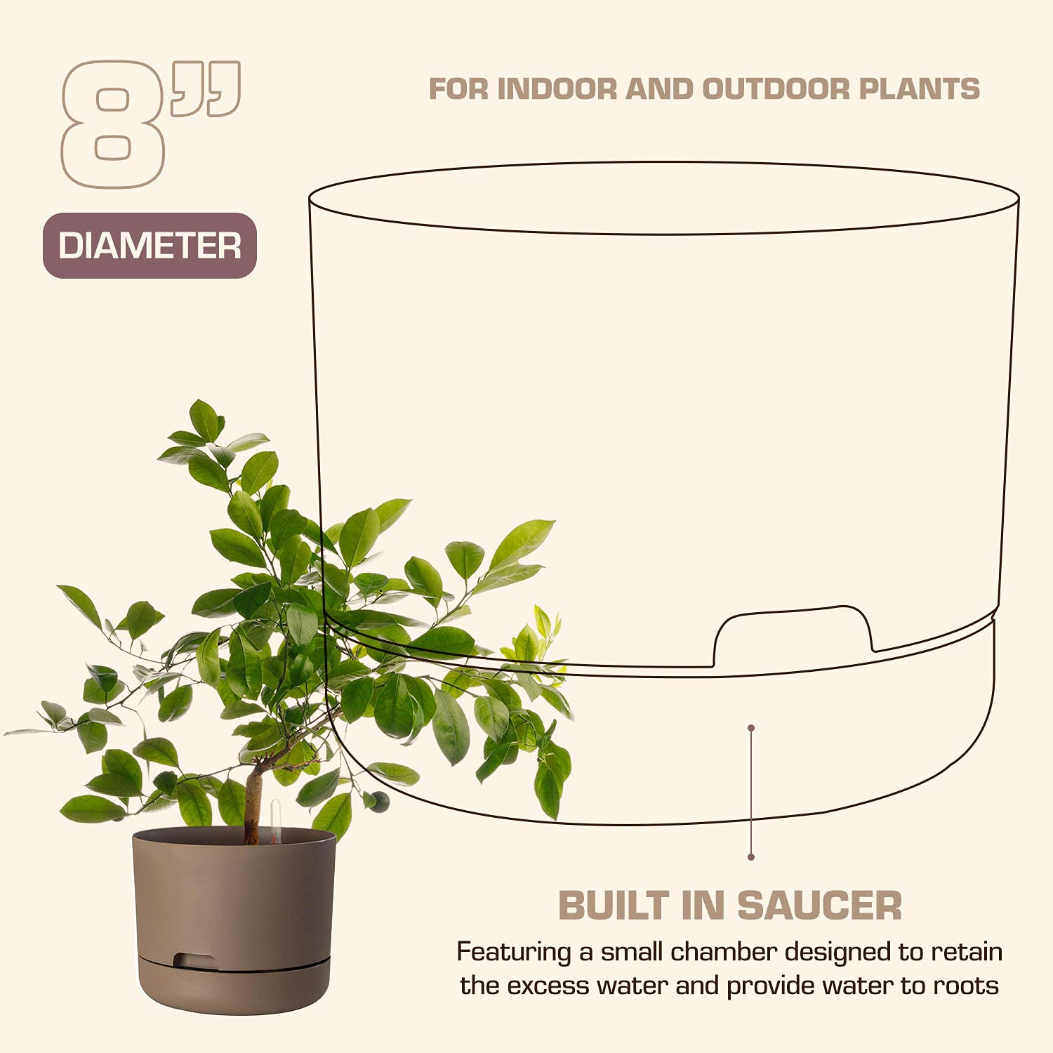 Rugg 11" x 9" x 9" Round Cappuccino Resin Plant Planter