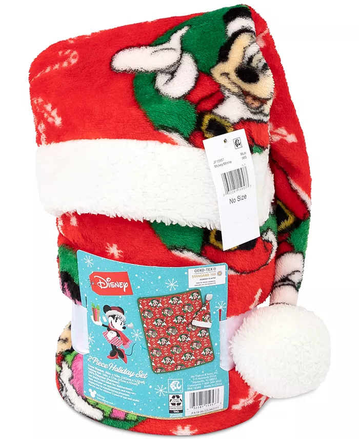 Disney Mickey Minnie Blanket and Santa Hat Set