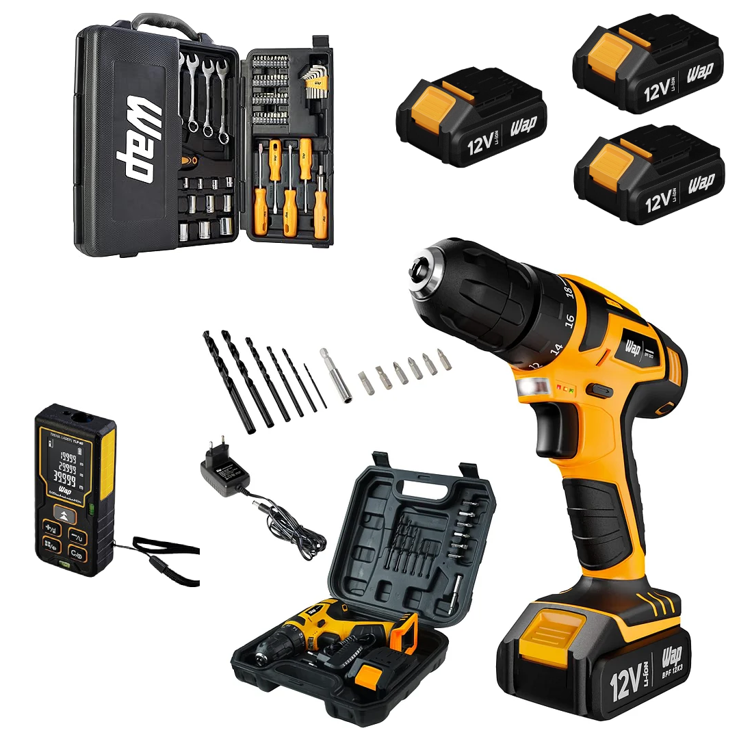 WAP Parafusadeira e Furadeira à Bateria 12V BPF-12K3, Kit de 13 Acessórios e Maleta, Empunhadura Emborrachada, Bivolt