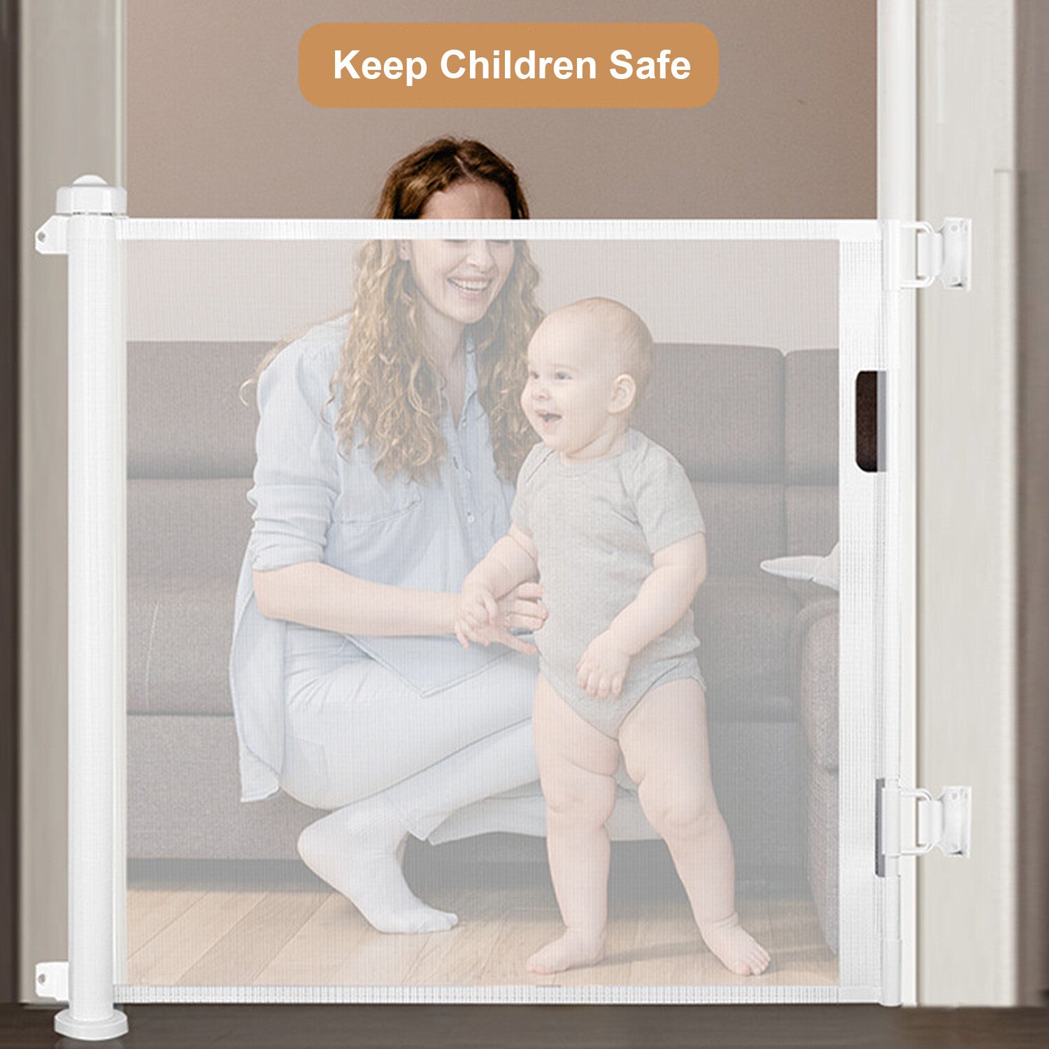 LINGJIA Baby Safety Gate Retractable Retractable Baby Gate Door Extra Wide Child Pet Dog Indoor/Outdoor Stairs Extra Wide 59in， Extra Tall 34 in， White