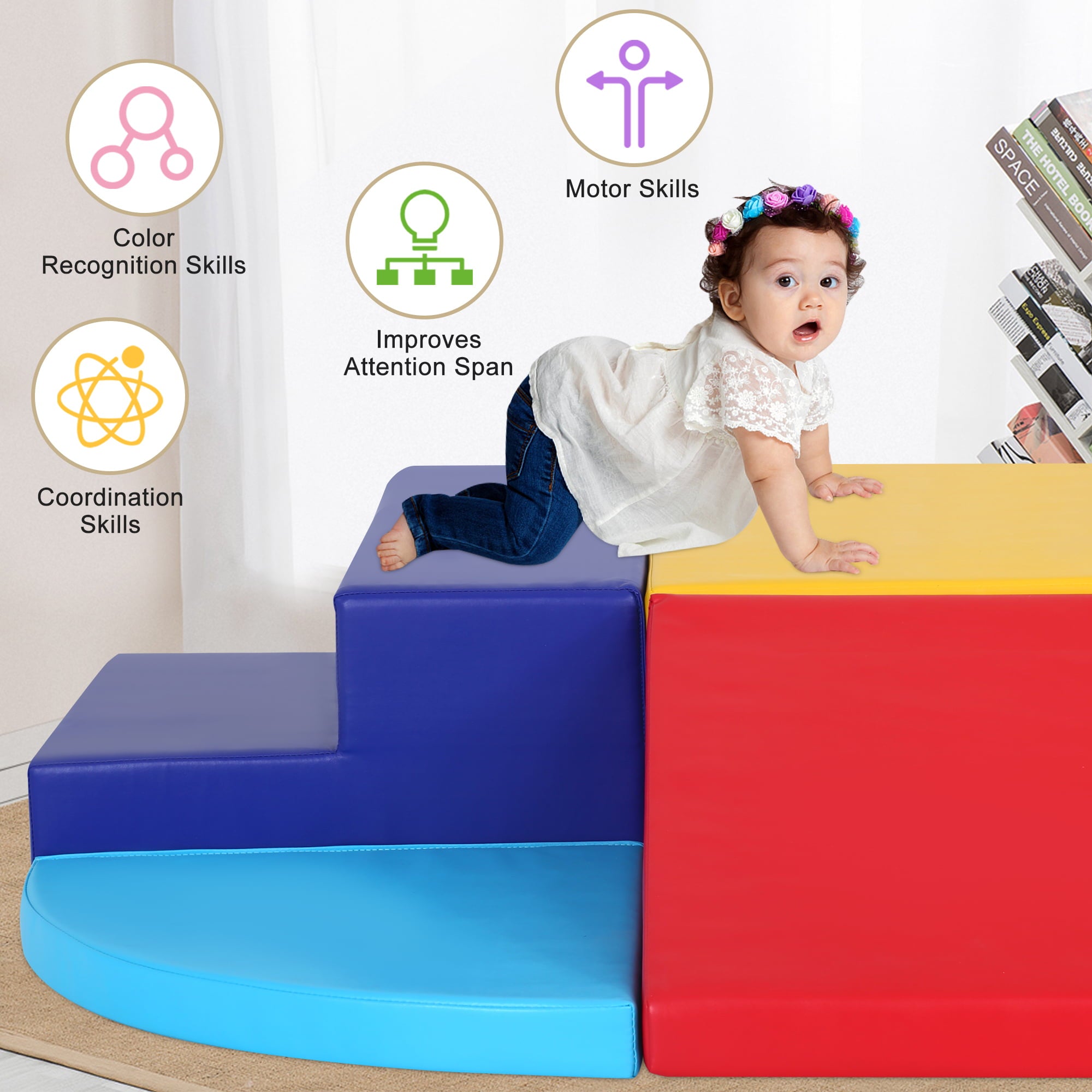 YRLLENSDAN 4 Piece Soft Climb and Crawl Activity Play Set， Corner Climbing Lightweight Foam Shape Toy for Toddlers Gym Play Foam Climbers Blocks for Kids 1-3 Babies Indoor