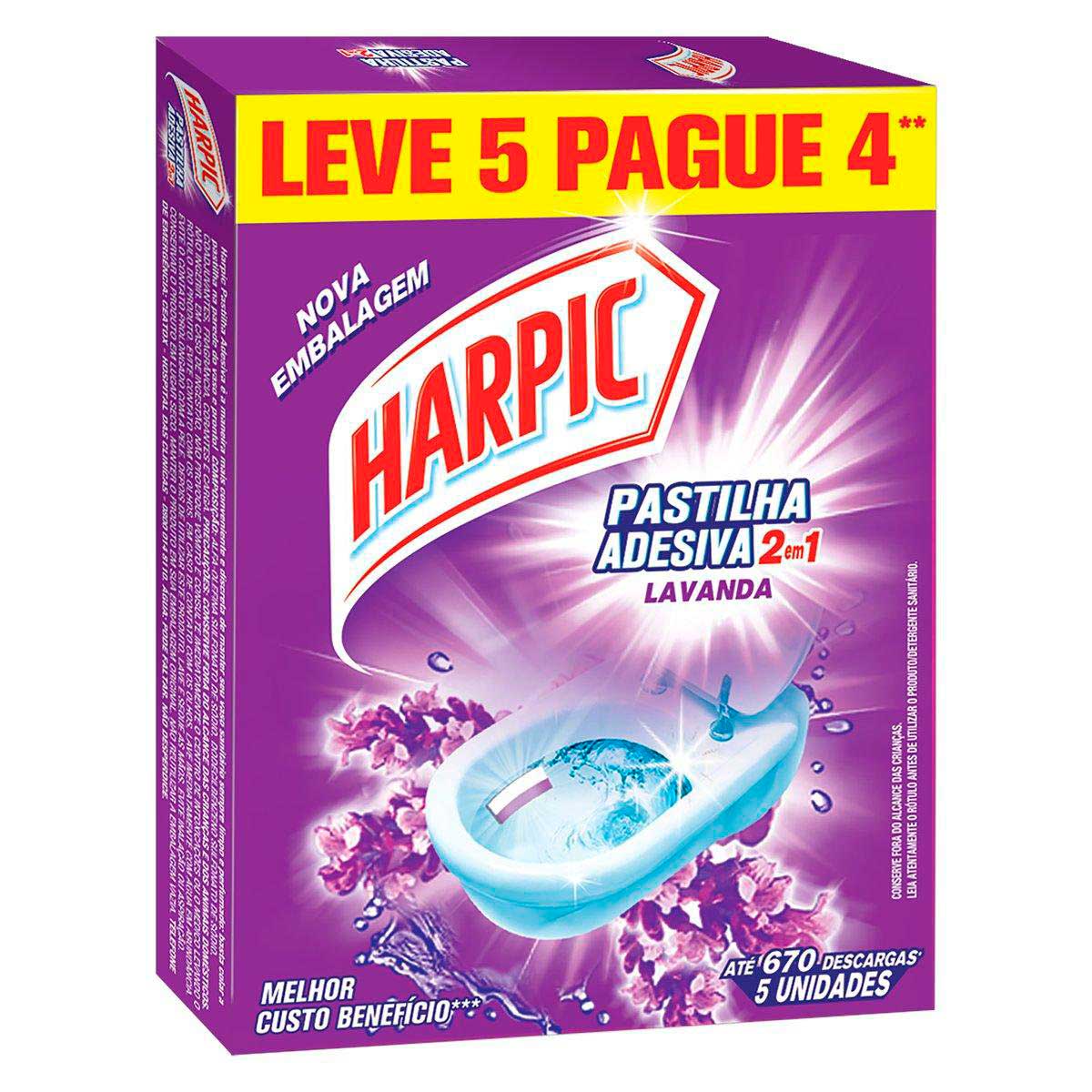 Pastilha Adesiva Sanitaria Harpic Lavanda Embalagem Economica com 5 unidades