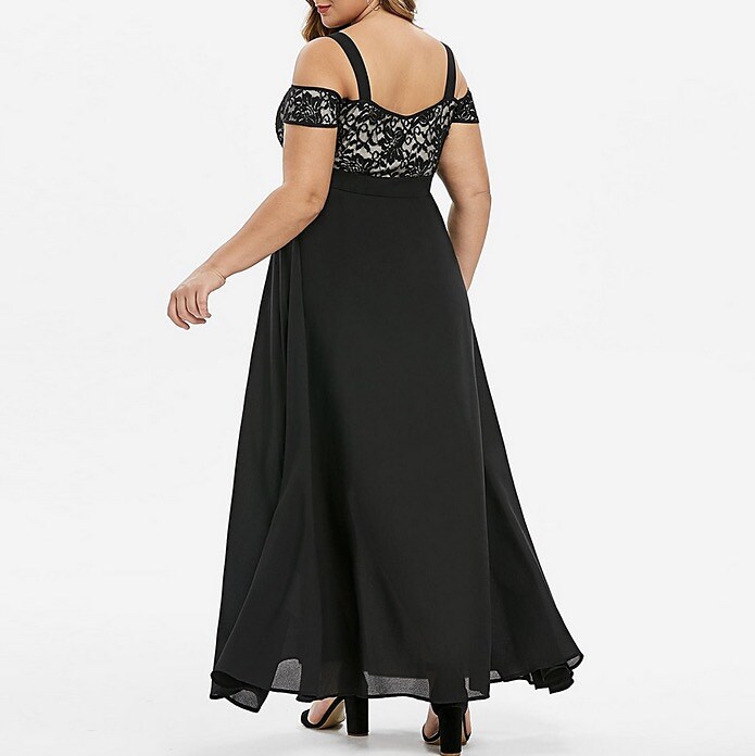 Women's Plus Size Party Dress Solid Color Off Shoulder Lace Short Sleeve Winter Spring Vintage Sexy Prom Dress Maxi long Dress Party Dress / Summer / Black Dress / Homecoming Dress
