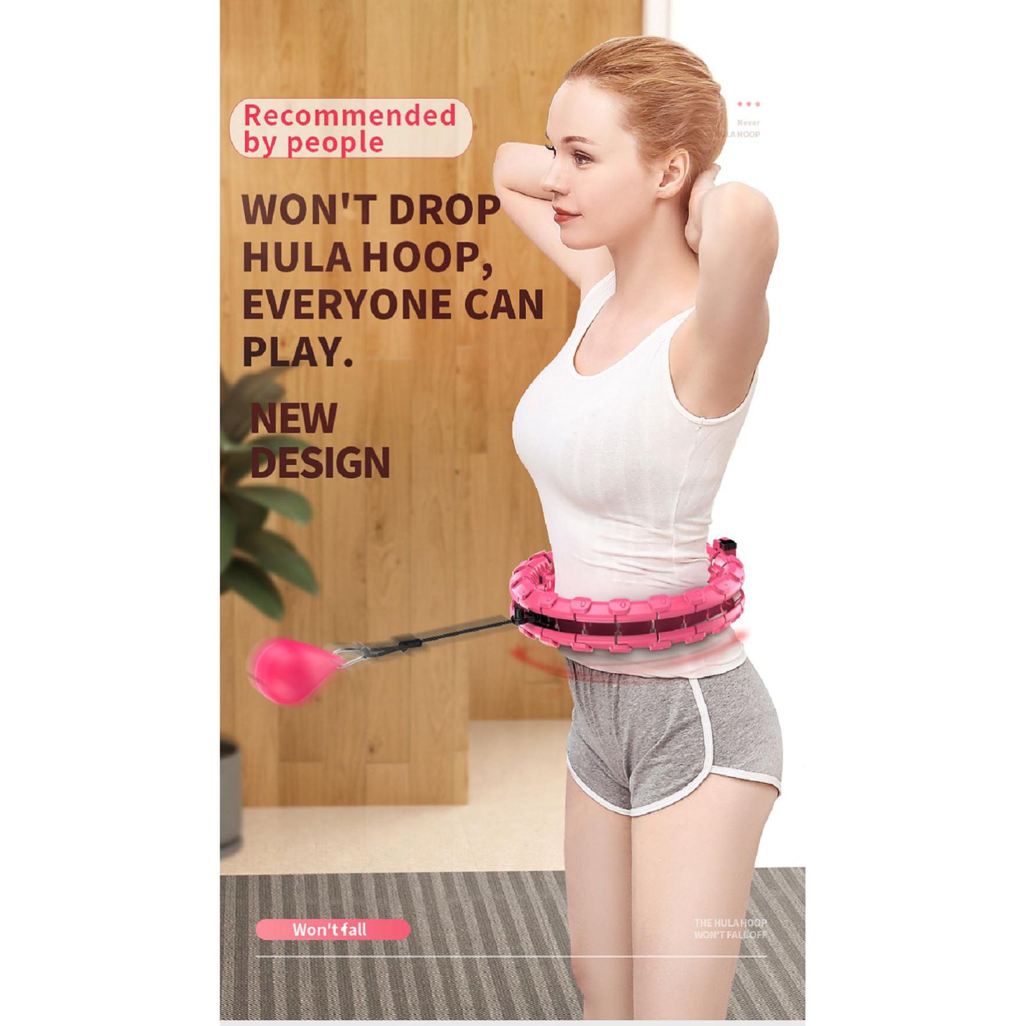 FOCUSNORM Weighted Hoop for Adults and Kids，2 in 1 Abdomen Fitness Exercise Hoop，Adjustable Auto-Spinning Ball