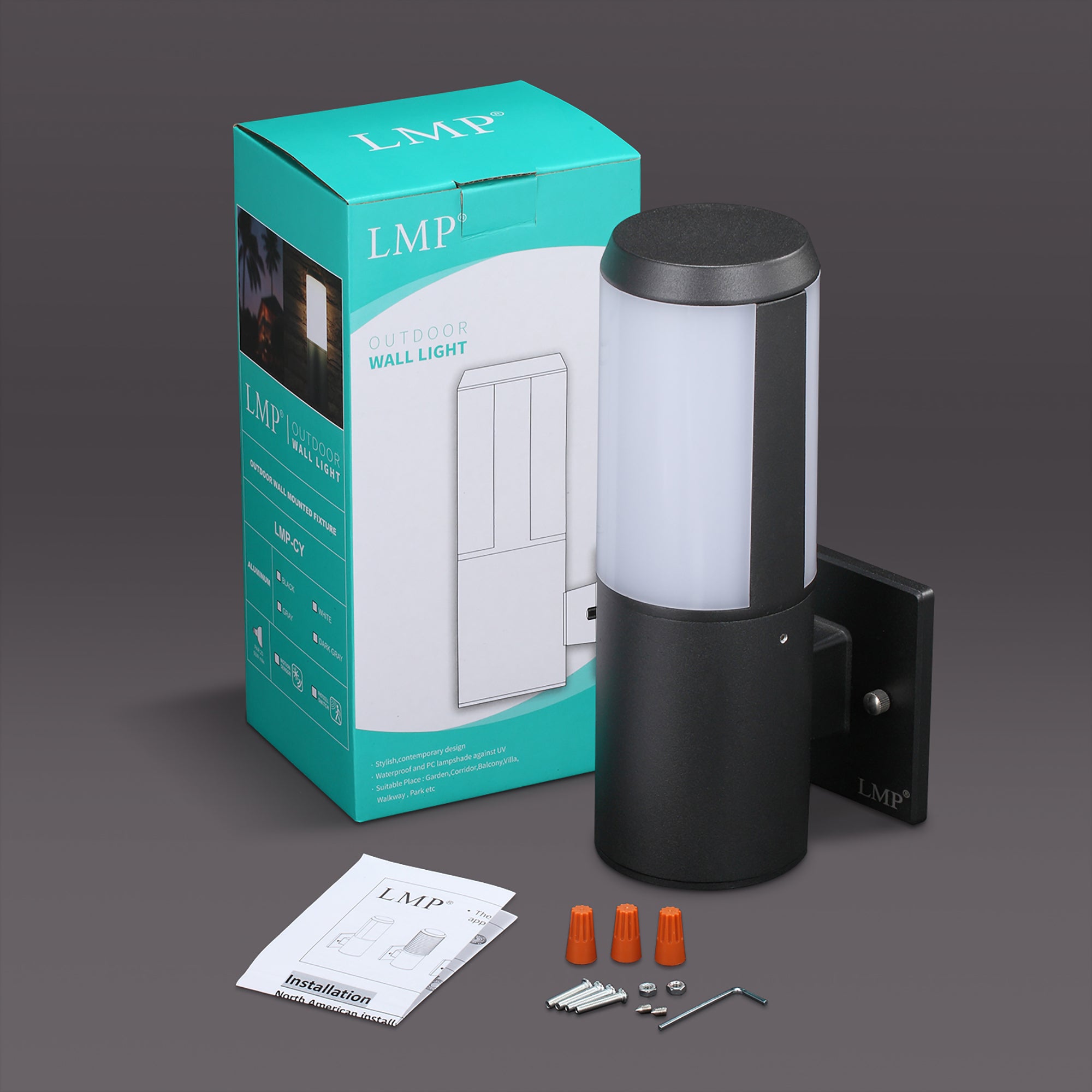 LMP Outdoor Wall Light, IP65 Waterproof Aluminium Outdoor Exterior Light Fixture,Porch Light warm white 3000K, Classic E26 LED Wall Lamp, Bulbs Included,4 PCS