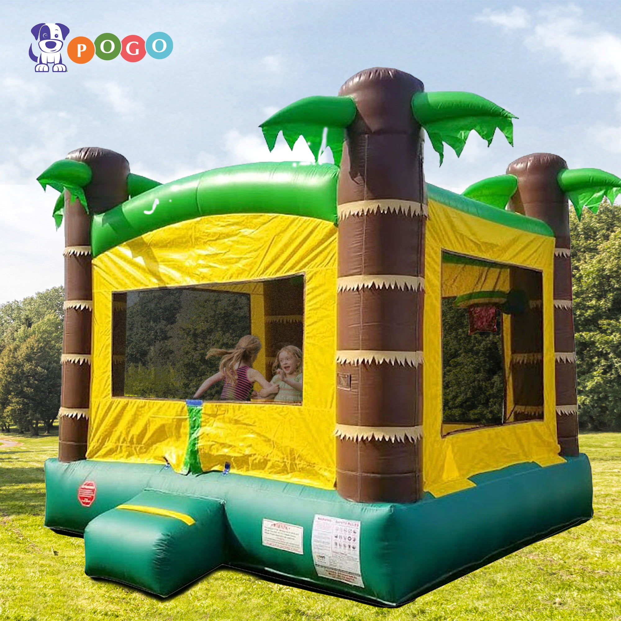 Pogo Bounce House Crossover Tropical Duo，  Bounce House and Bounce House with Slide and Splash Pool