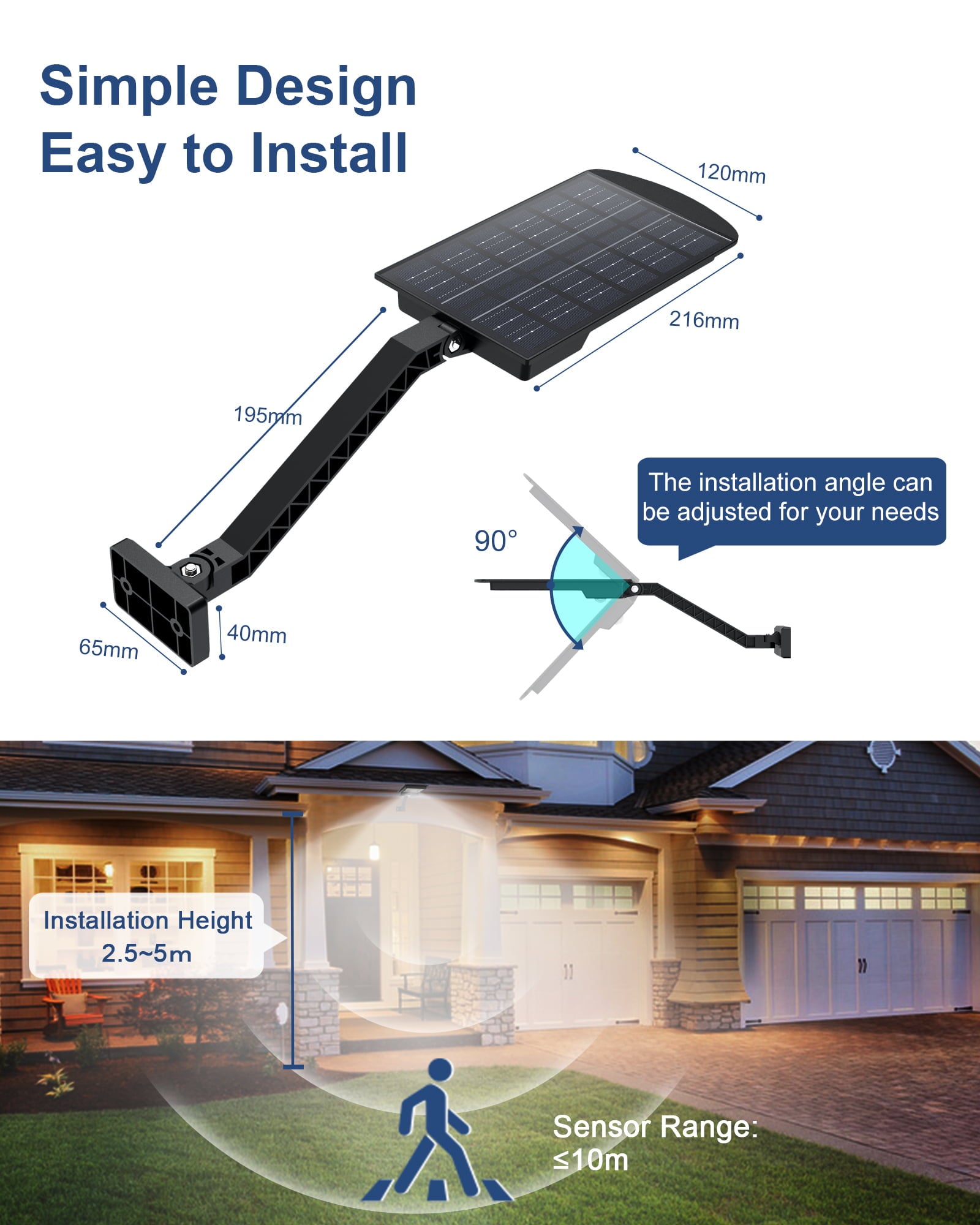 AWANFI Solar Lights Outdoor， 1000 Lumen 168 LED Solar Motion Sensor Lights， Waterproof Solar Powered Security Light for Outside， Garden， Yard， Shed， Gutter(2 Pack)