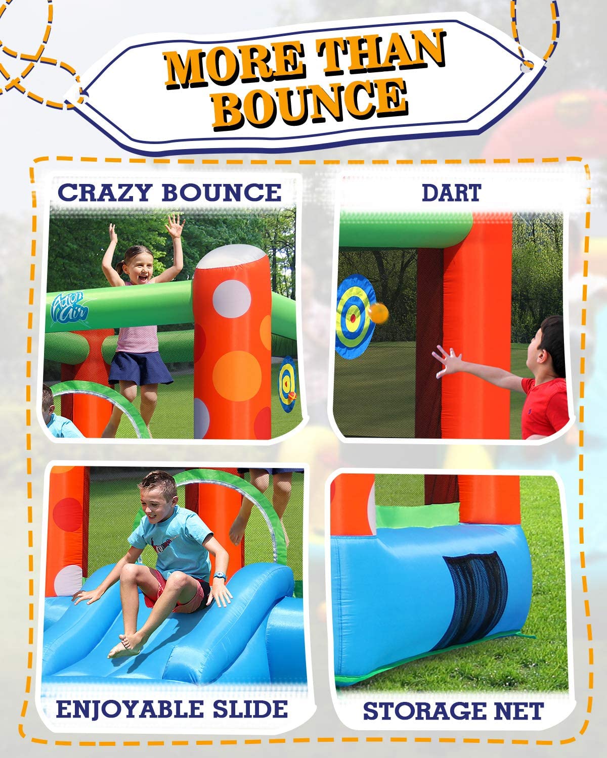 Action Air Inflatable Bounce House，  Jumping Castle with Blower for Kids