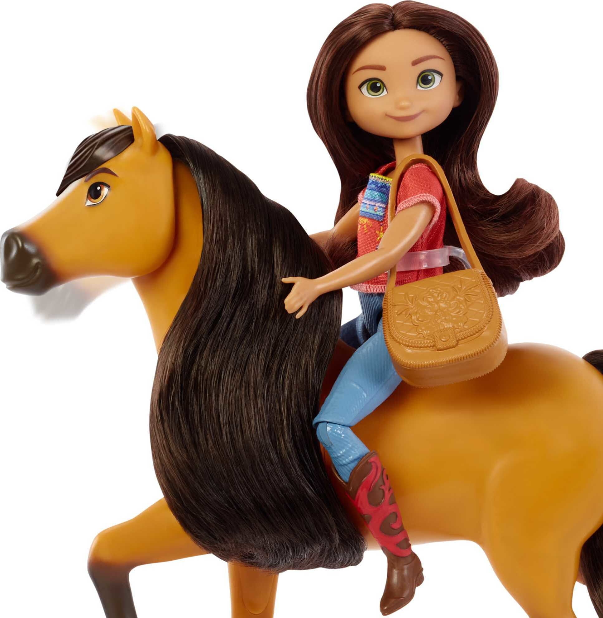 Spirit Lucky Doll .(7 in) with Fashion Top, Treats, Brush & Spirit Horse (8 in), Soft Mane & Tail, 3 & Up
