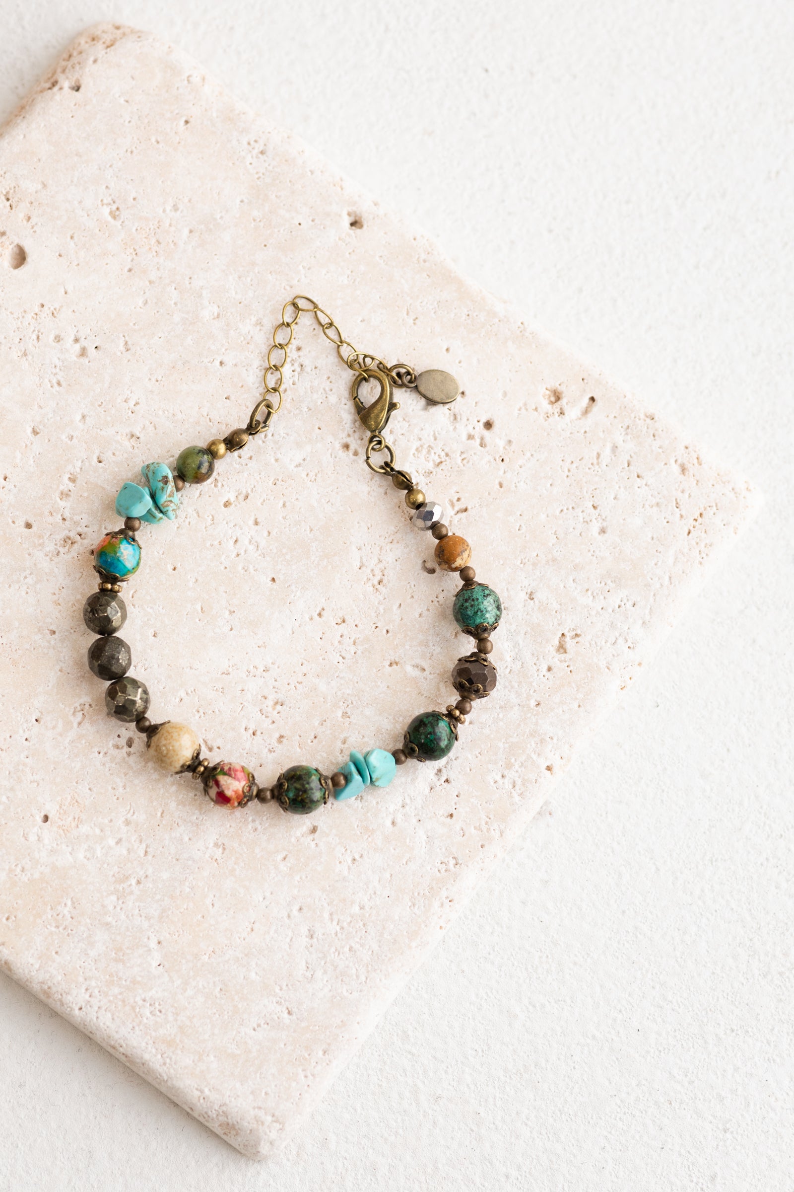 Bronze Bracelet With Beads And Natural Stones