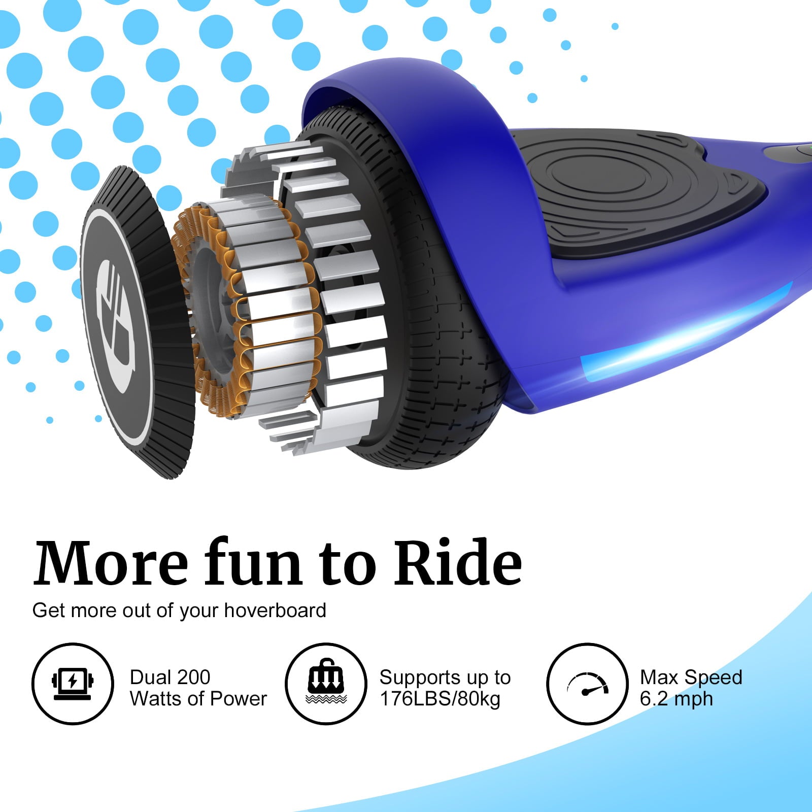 Gotrax Fluxx FX3 Hoverboard with 6.2 mph Max Speed， Self Balancing Scooter for 44-176lbs Kids Adults Blue
