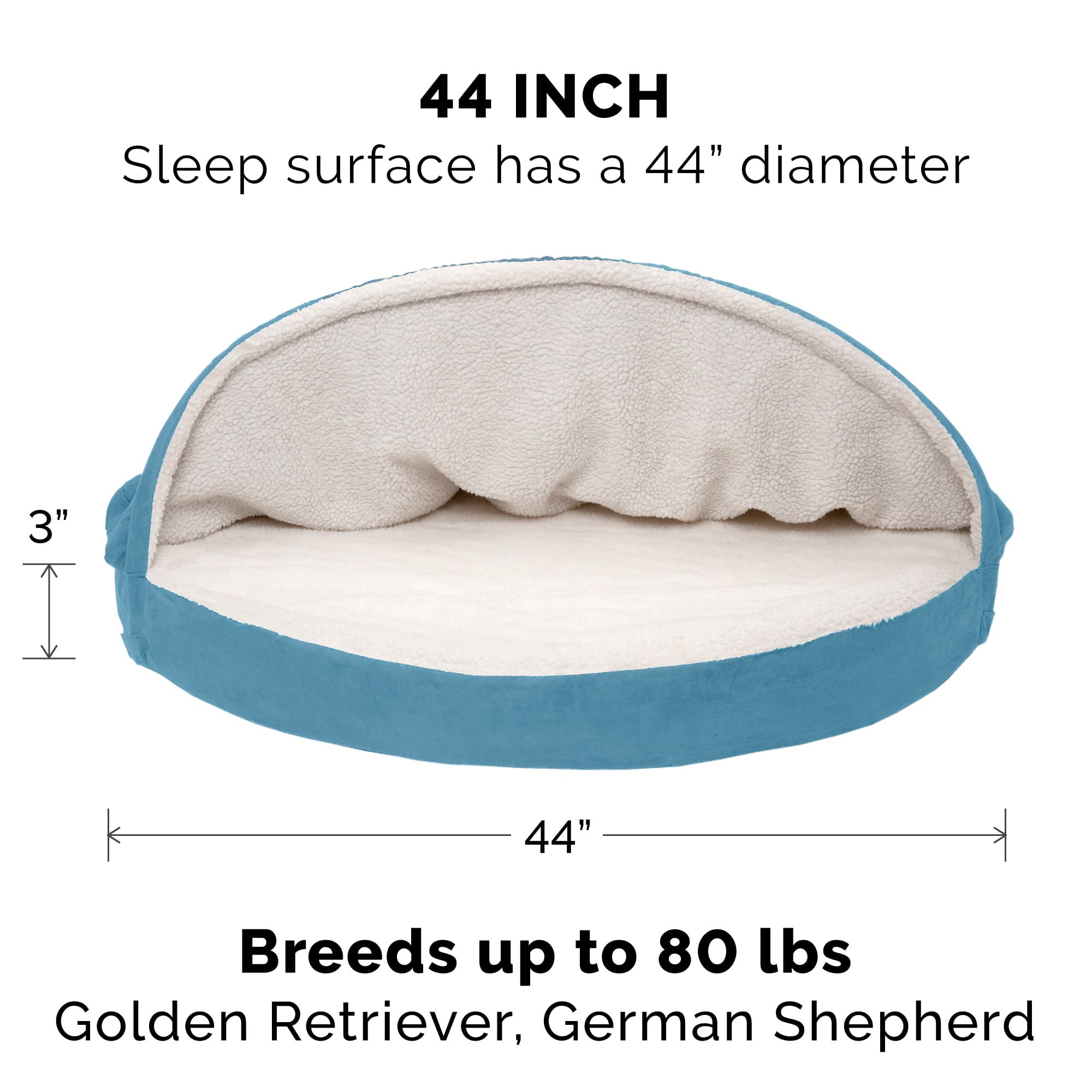 FurHaven Pet Products Orthopedic Faux Sheepskin Snuggery Burrow Pet Bed for Dogs and Cats， Blue， 44