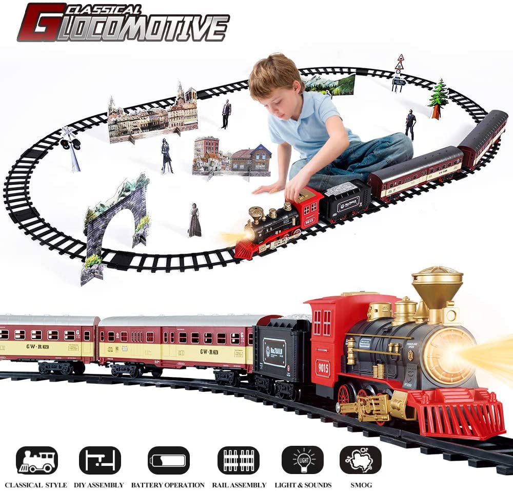 TEMI Electric Christmas Train Toy Set Car Railway Tracks Steam Locomotive Engine Diecast Model Educational Game Boy Toys for Children