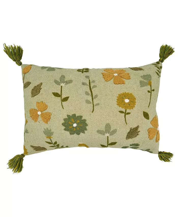 Saro Lifestyle Floral Tassled Embroidered Decorative Pillow， 16