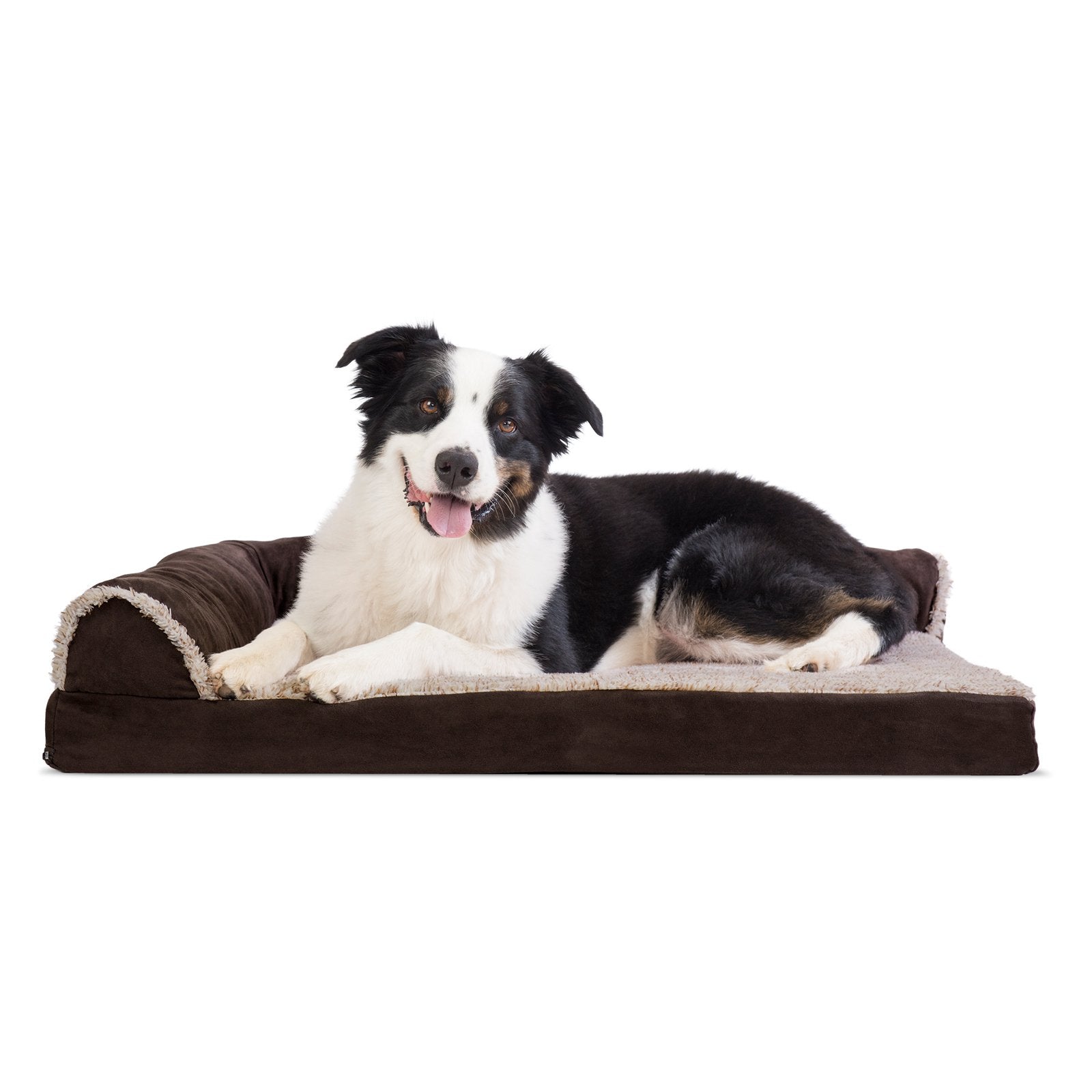 Furhaven Two-Tone Faux Fur and Suede Deluxe Chaise Lounge Orthopedic Sofa Dog Bed