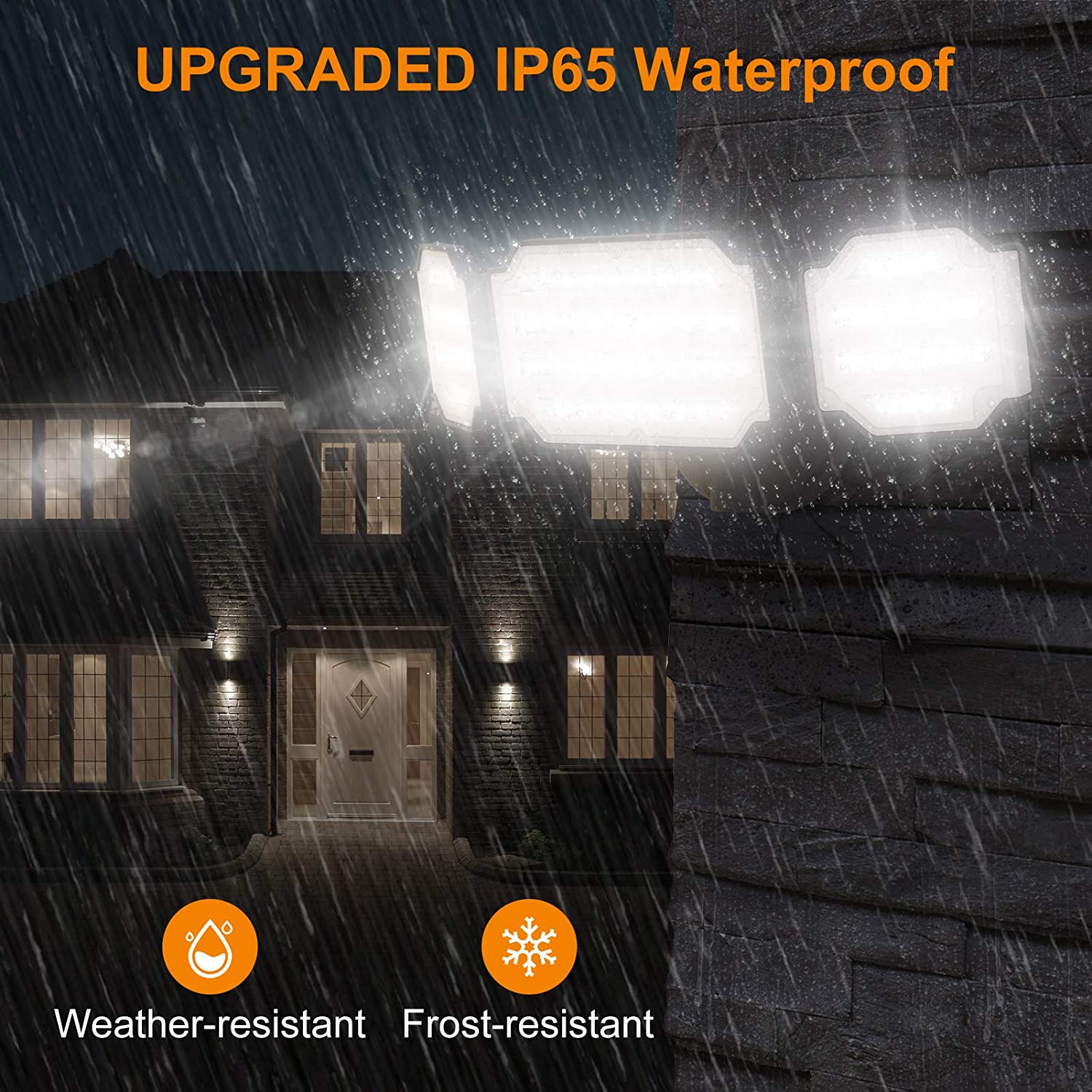 LEPOWER 4500LM LED Flood Light Outdoor， Switch Controlled LED Security Light， 45W Exterior Outdoor Light， 5000K， ETL Certificated， 3 Adjustable Heads IP65 Waterproof for Garage， Yard， Porch， Black