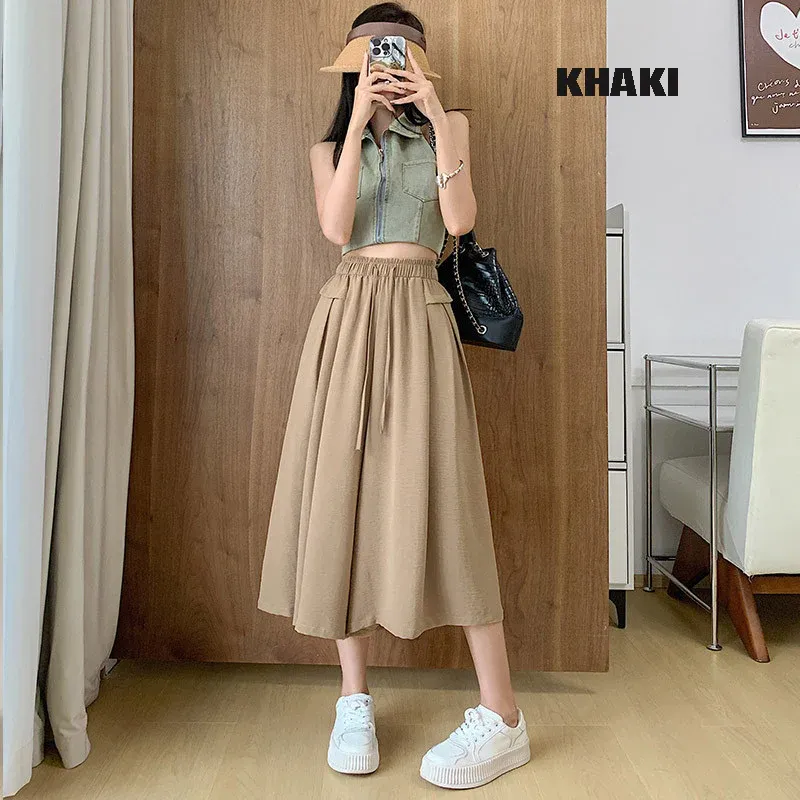2023 Summer Thin Casual High Waist Large Size Slim Ice Silk Wide Leg