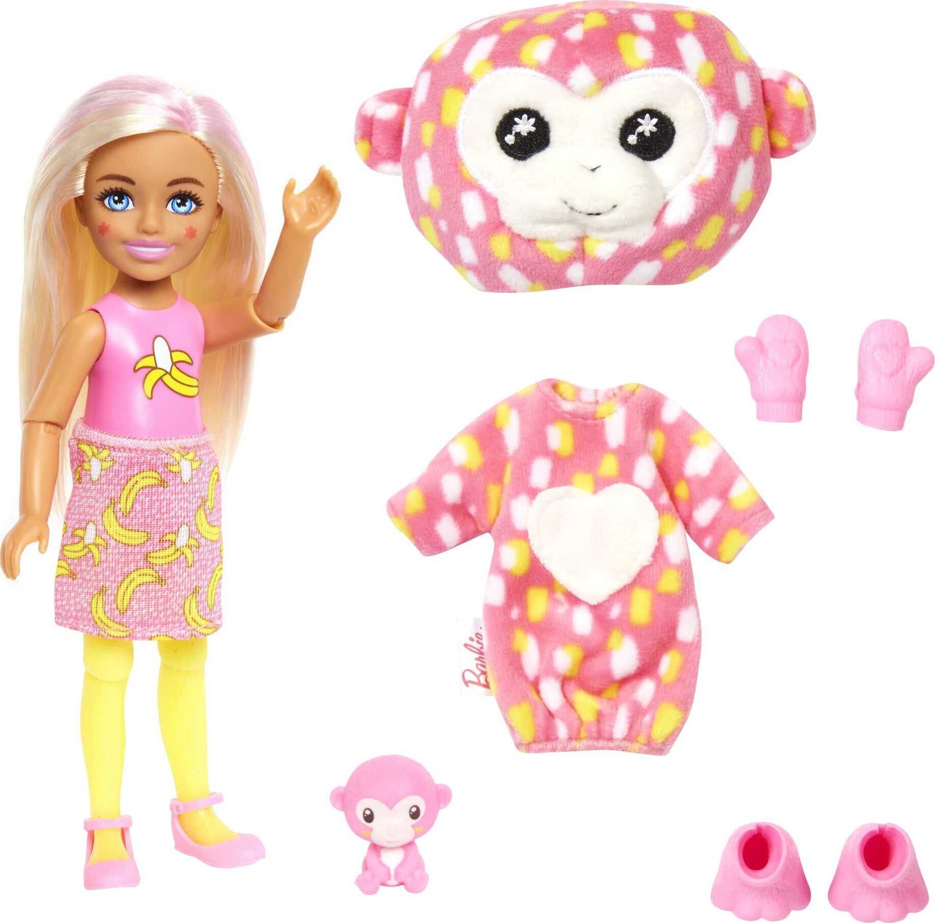 Barbie Cutie Reveal Chelsea Small Doll with Monkey Plush Costume, Mini Pet & Accessories