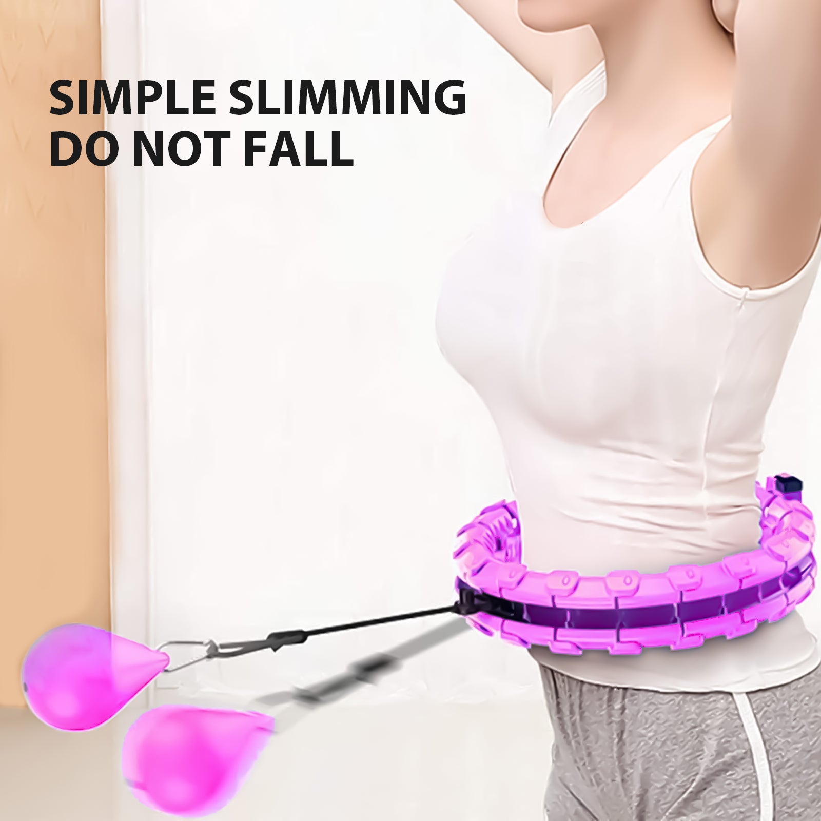 Aptoco 2 in 1 Smart  Fitness Hoop Adults 24 Detachable Knots Weighted Hoop for Exercise， Adults Waist Trainer with Auto-Spinning Ball， Purple， Christmas Gifts