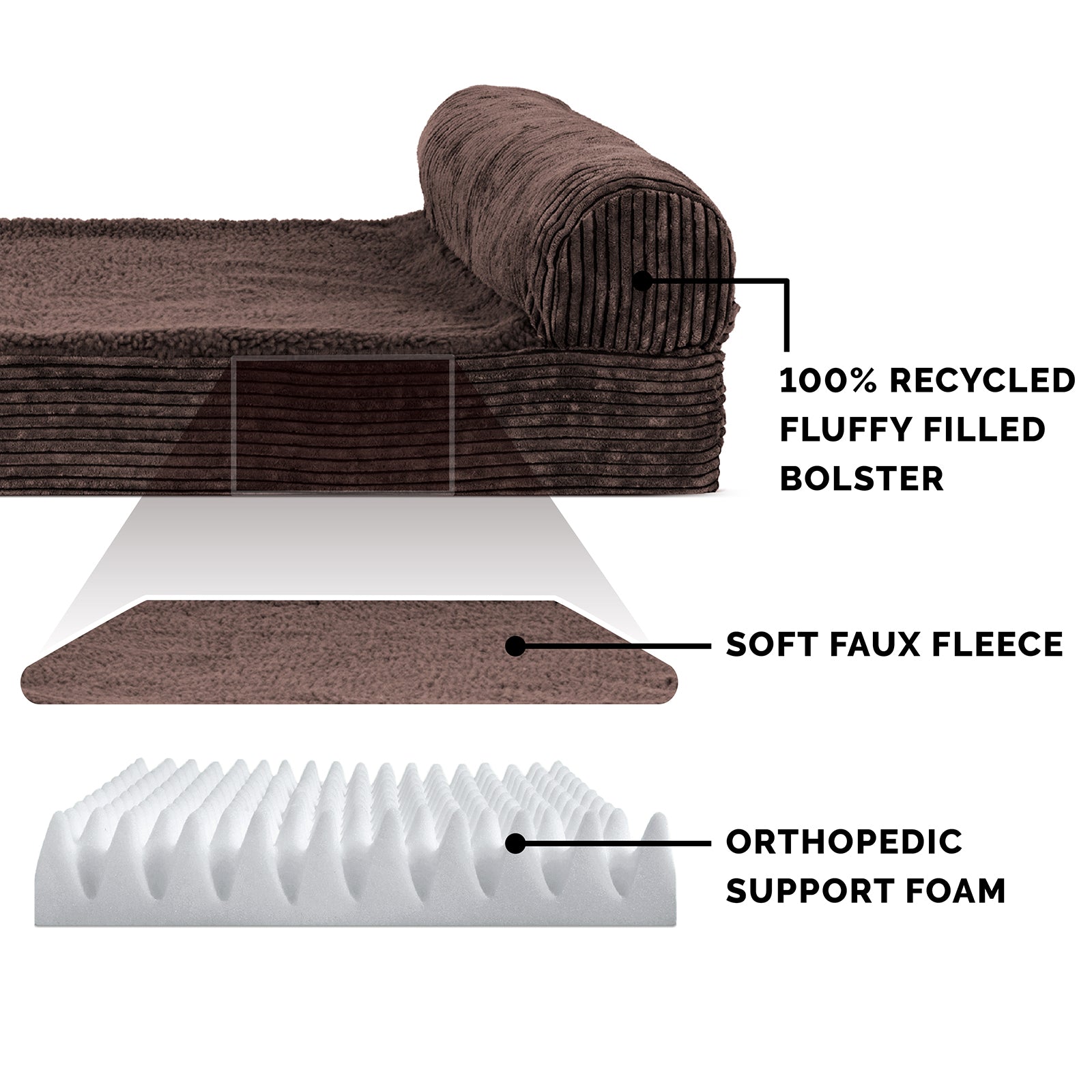 FurHaven Pet Products Deluxe Orthopedic Faux Fleece Couch Pet Bed for Dogs and Cats， Espresso， Small