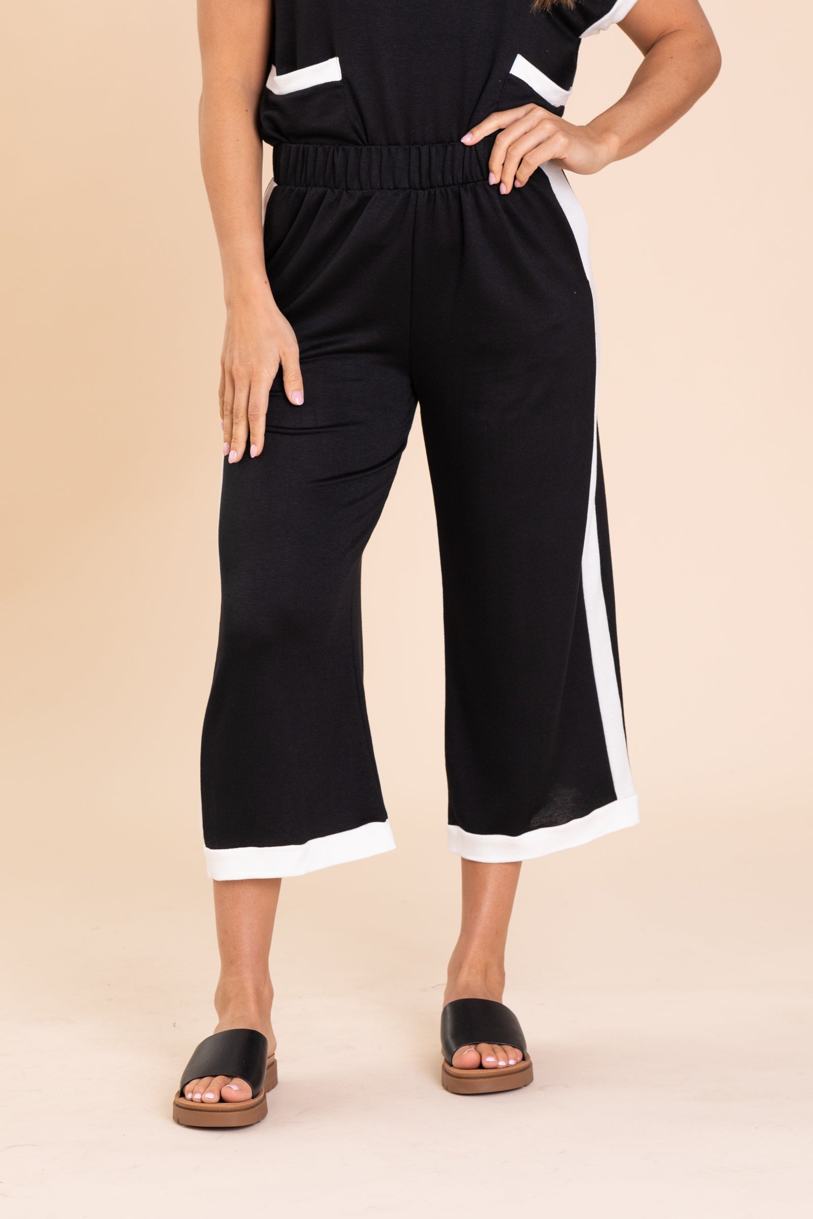 Black With White Trim Elastic Banded Pants