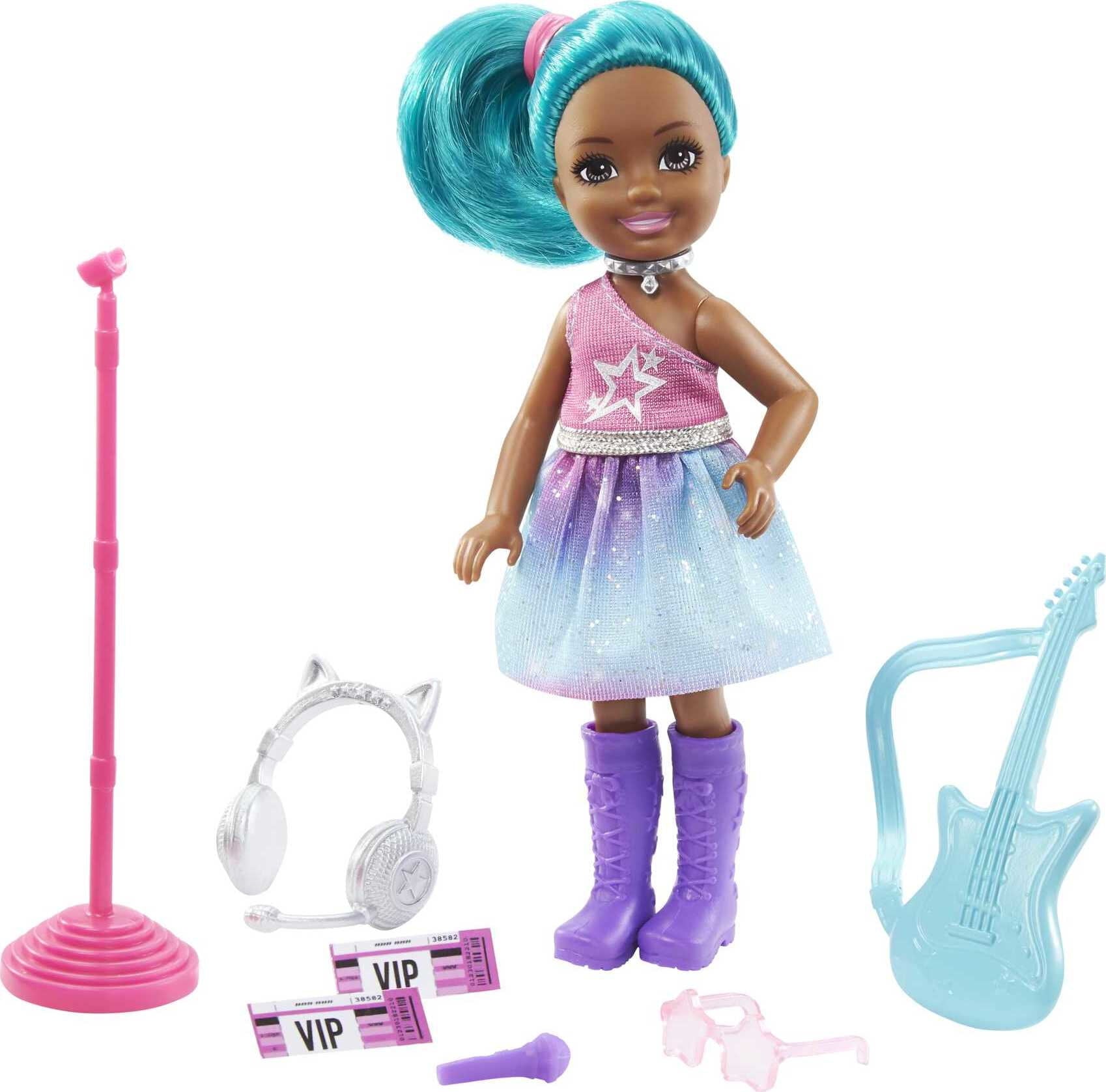 Barbie Chelsea Can Be Doll, Playset with Blue Haired Rockstar Small Doll, Guitar & Music Accessories