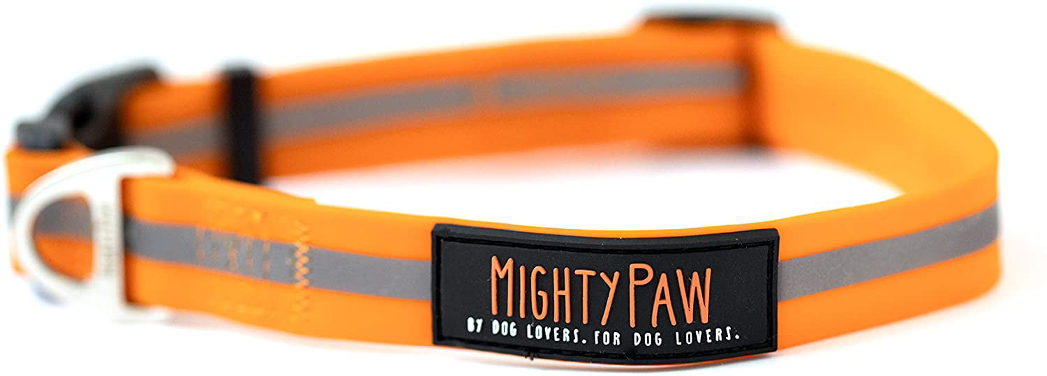 Mighty Paw Waterproof Dog Collar， Smell-Proof Active Dog Gear， Coated Nylon Webbing with Reflective Stripe
