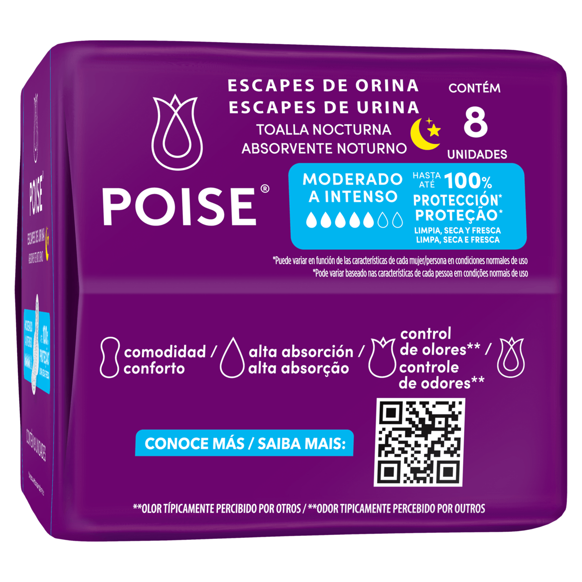 Protetor Diario sem Abas para Escapes de Urina Poise Longo 14 Unidades