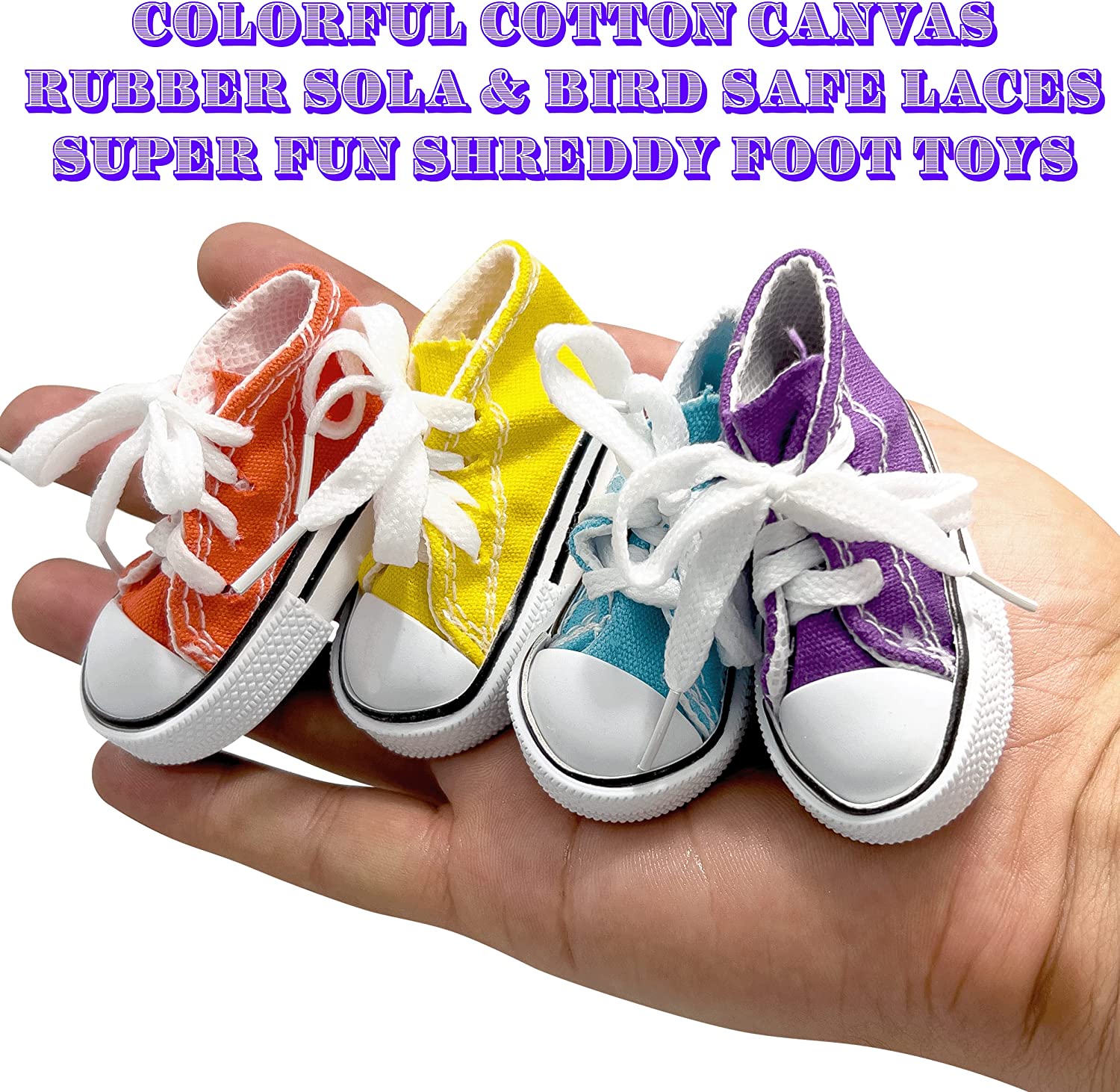 5000 Pk5 Sneaker Shredders MandM Bird Toys - Ultrafun Cotton and Rubber Pet Safe Foot Toys