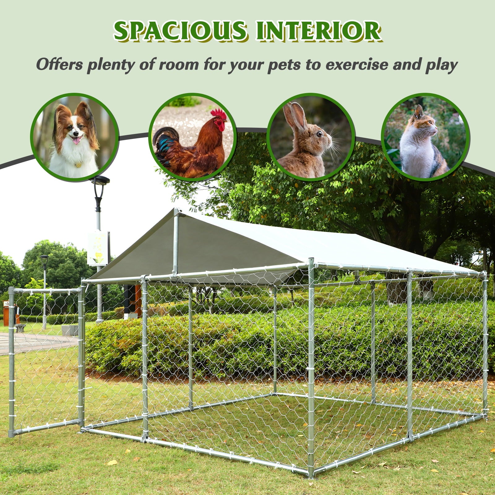 Magic Union Outdoor Dog Kennel，Large Dog Playpen Outdoor Dog Fence for Backyard Dog Run with Waterproof Cover