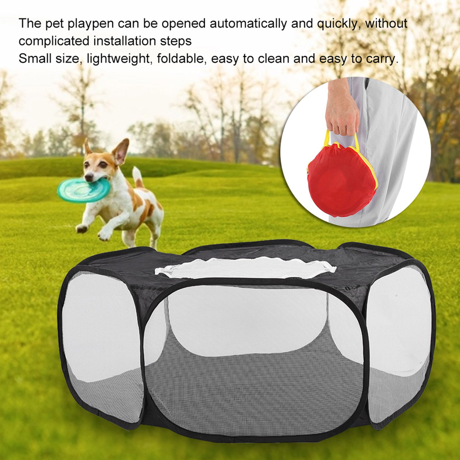 Cat  Cage Tent Playpen Small Pet Playpen， Cloth Pet Folding Playpen， Hamsters For Outdoor Black