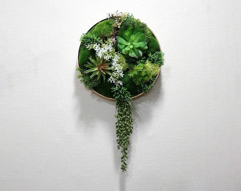 Unique Realistic 3D Rustic Faux Artificial Succulents Living Wall Art