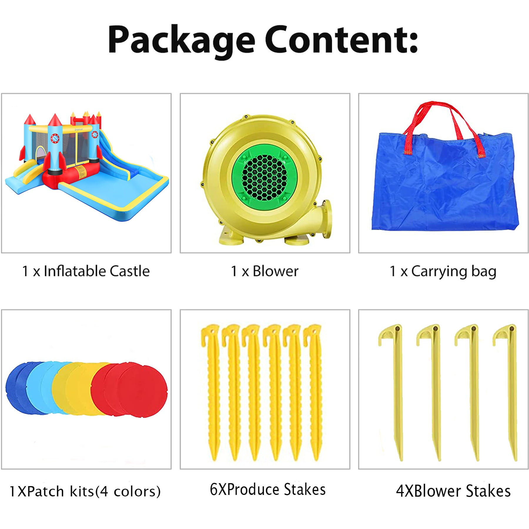 Inflatable Bounce House with Blower Children Bouncer with Large Bounce Area， 2 Slides， Climbing Wall， Play Pool， Water Slide， Park/Castle Theme