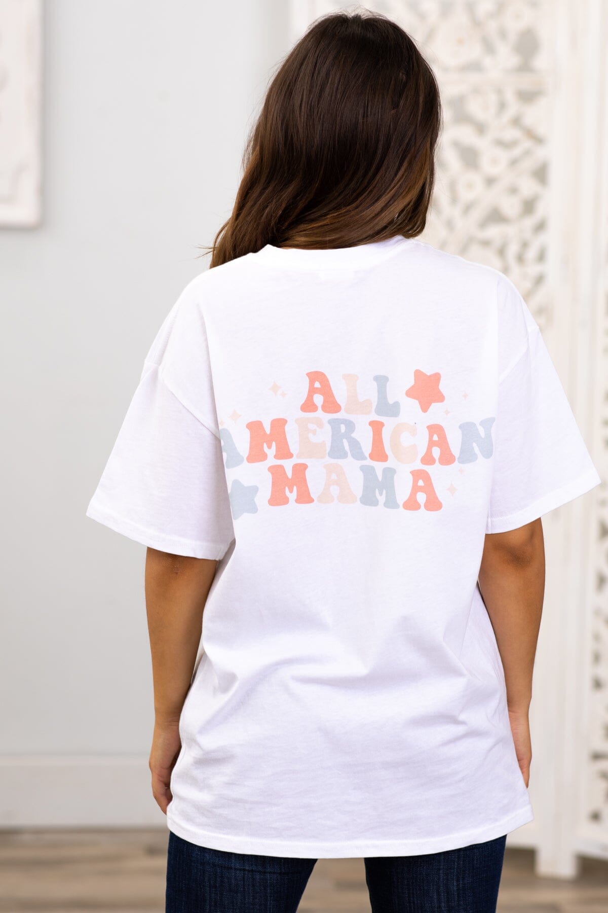 White All American Mama Graphic Tee