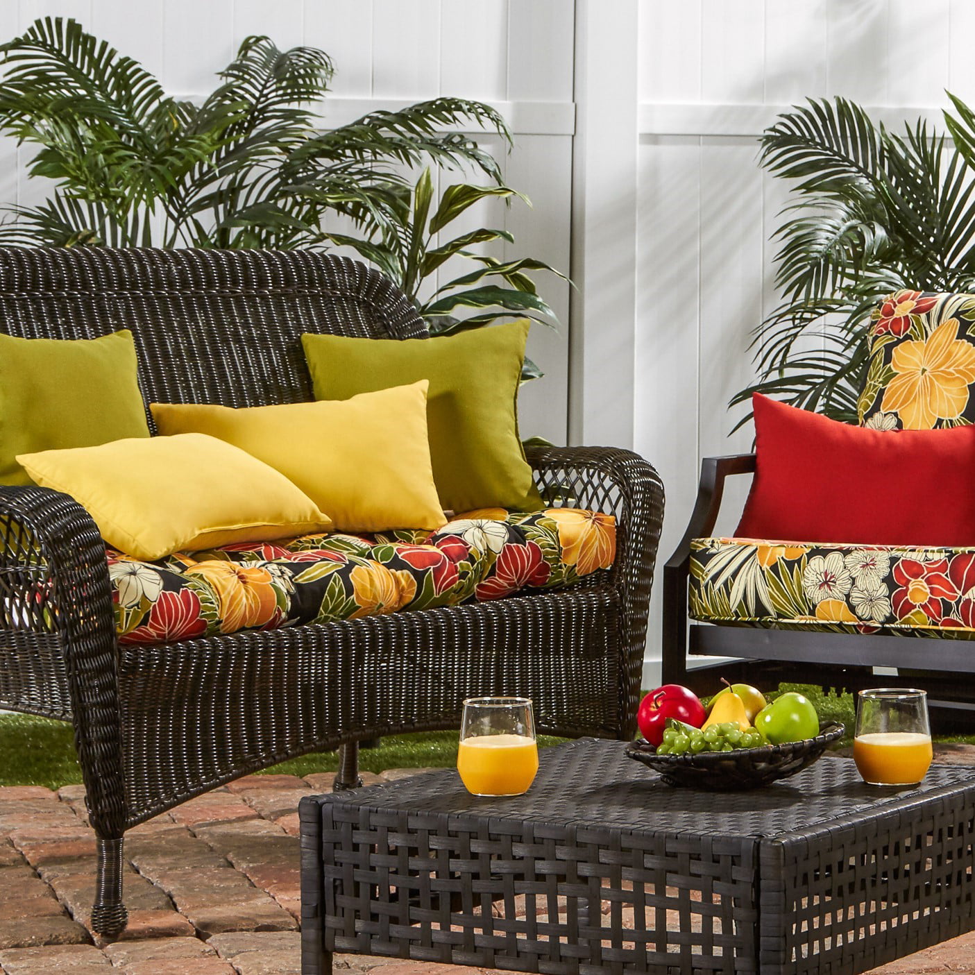 Greendale Home Fashions Aloha Black Floral 44 x 17 in. Outdoor Bench Seat Cushion