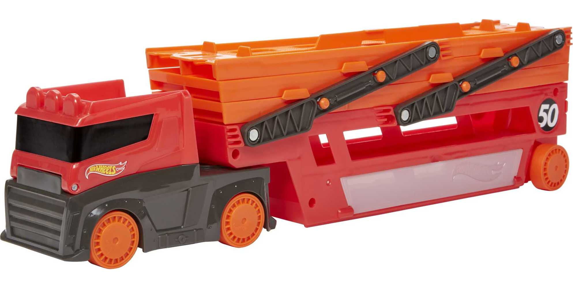 Hot Wheels Mega Hauler with 6 Expandable Levels， Stores up to 50 1:64 Scale Toy Vehicles