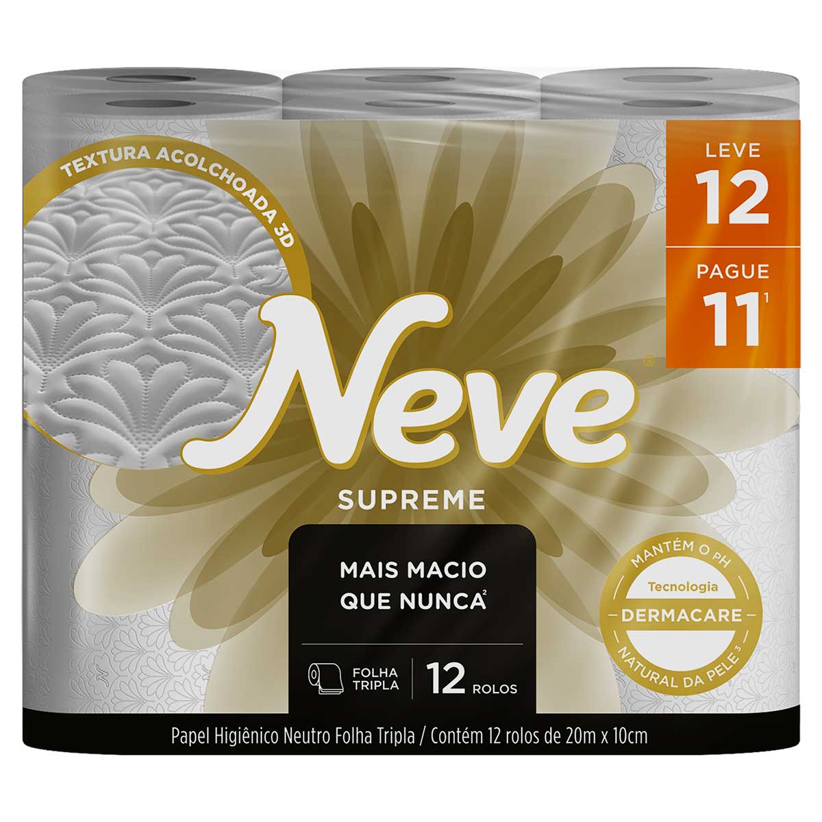 Papel Higienico Folha Tripla Neutro Neve Supreme 20 Metros Leve 12 Pague 11 Unidades